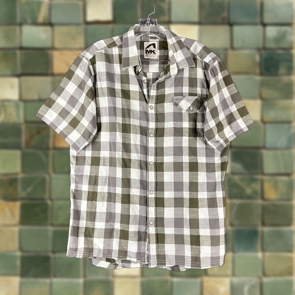 Vintage MK Jackson Hole Wyoming Gray Checker Button Up Short Sleeve Men's Large Mens Size US 33 - 1 Thumbnail