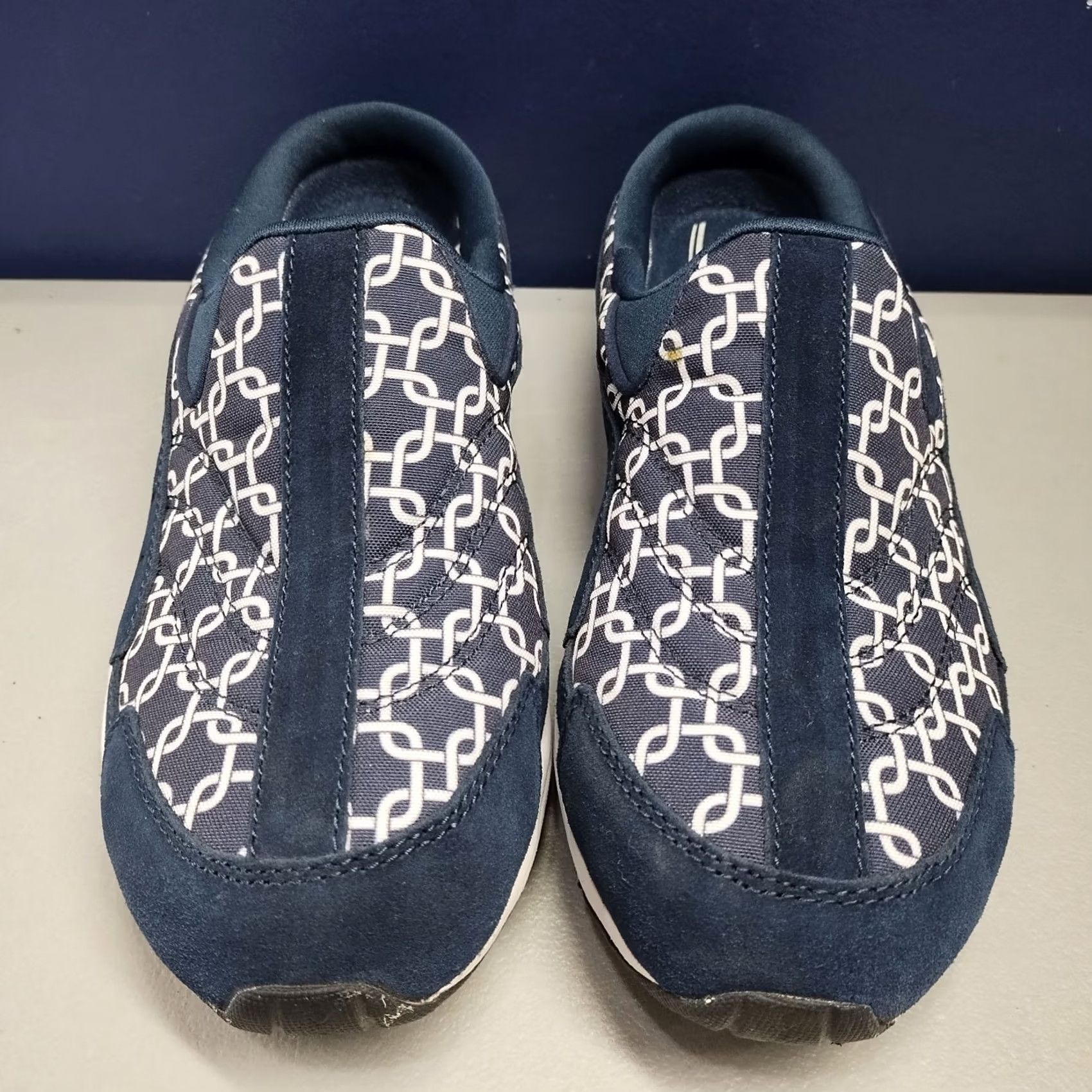 Vintage Easy Spirit Traveltime Clogs Womens Size 9W Blue White Chain-Link Monogram Slip On Size ONE SIZE - 2 Thumbnail