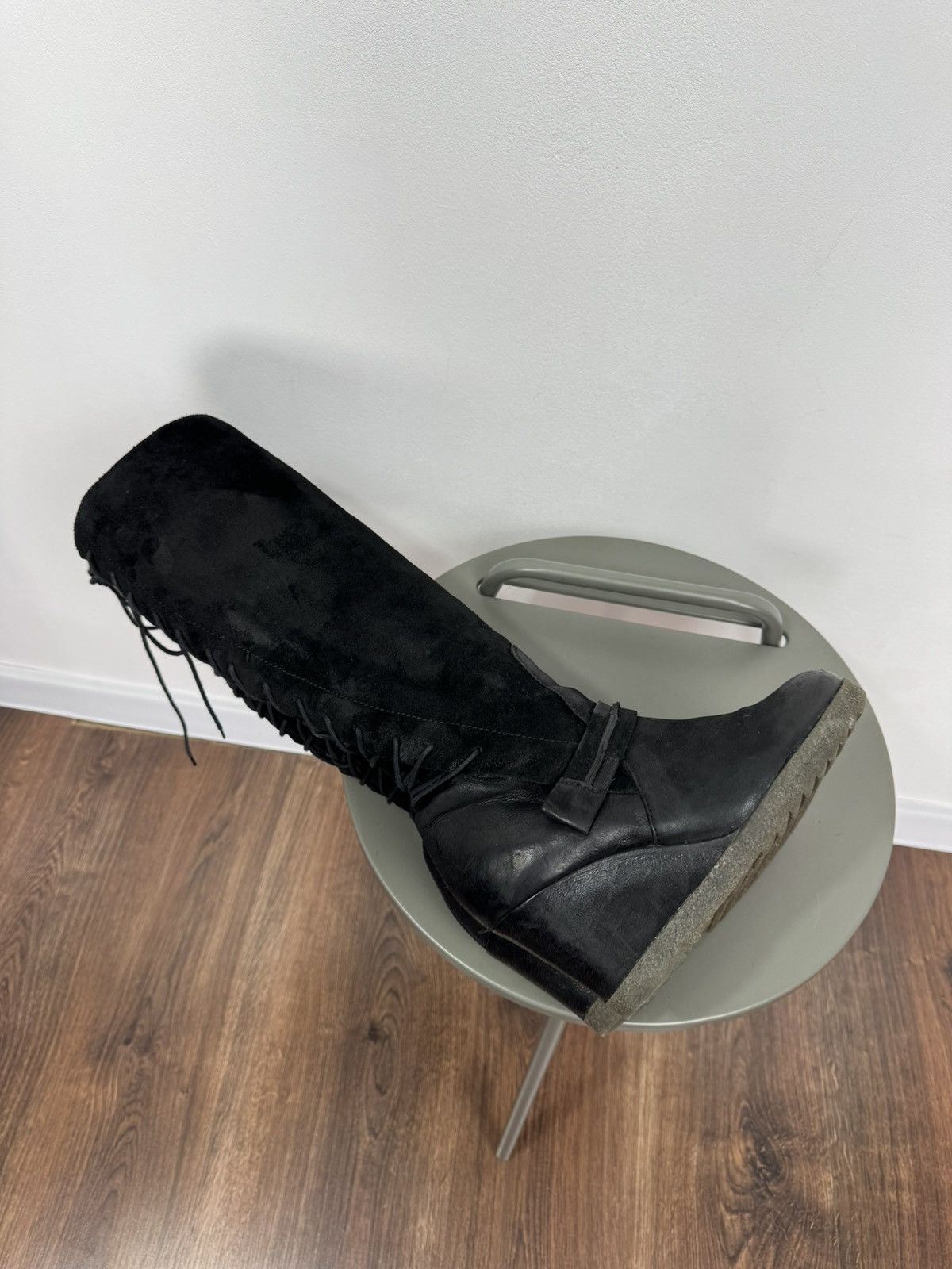 Other Vintage Black Wedge Knee High Boots Back Lace Up Suede EU 38 Size US 7 / IT 37 - 14 Thumbnail