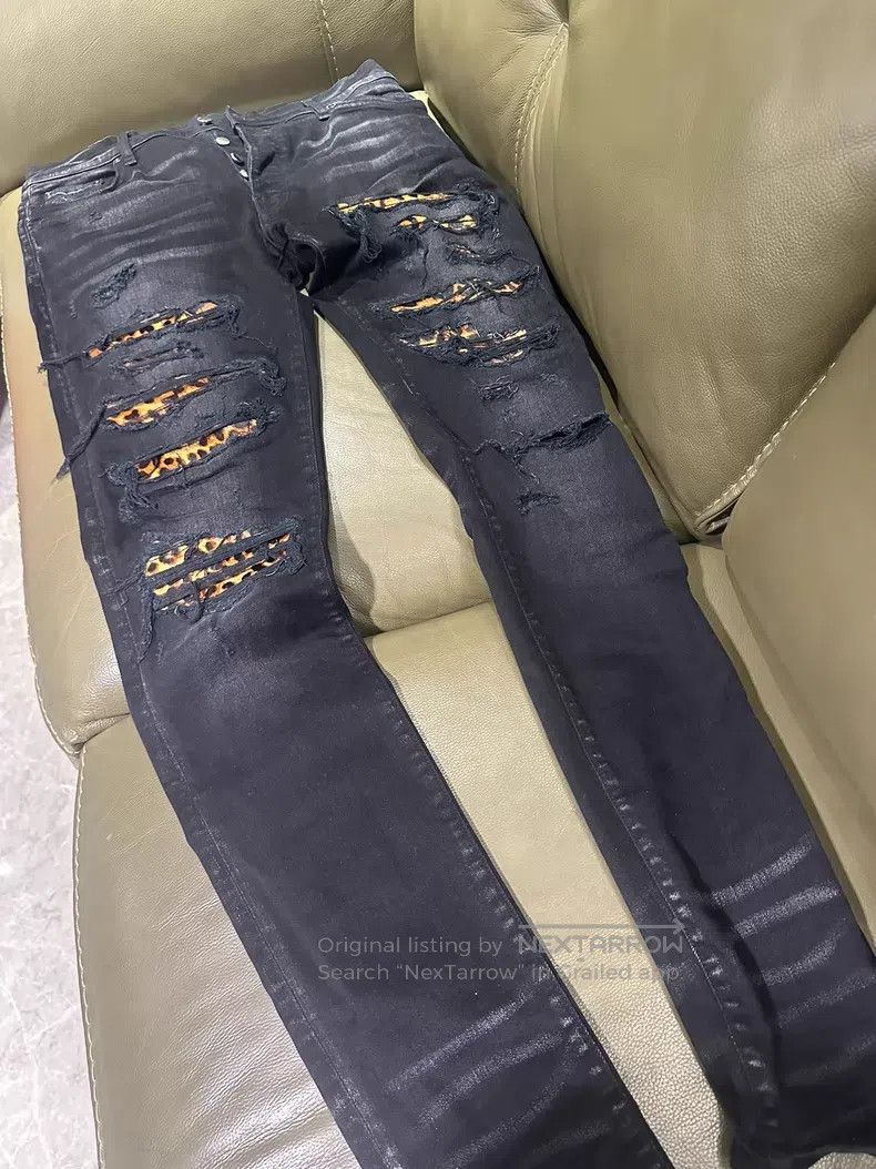 Amiri Amiri Tiger and leopard print aged destroyed denim jeans Size US 34 / EU 50 - 1 Thumbnail