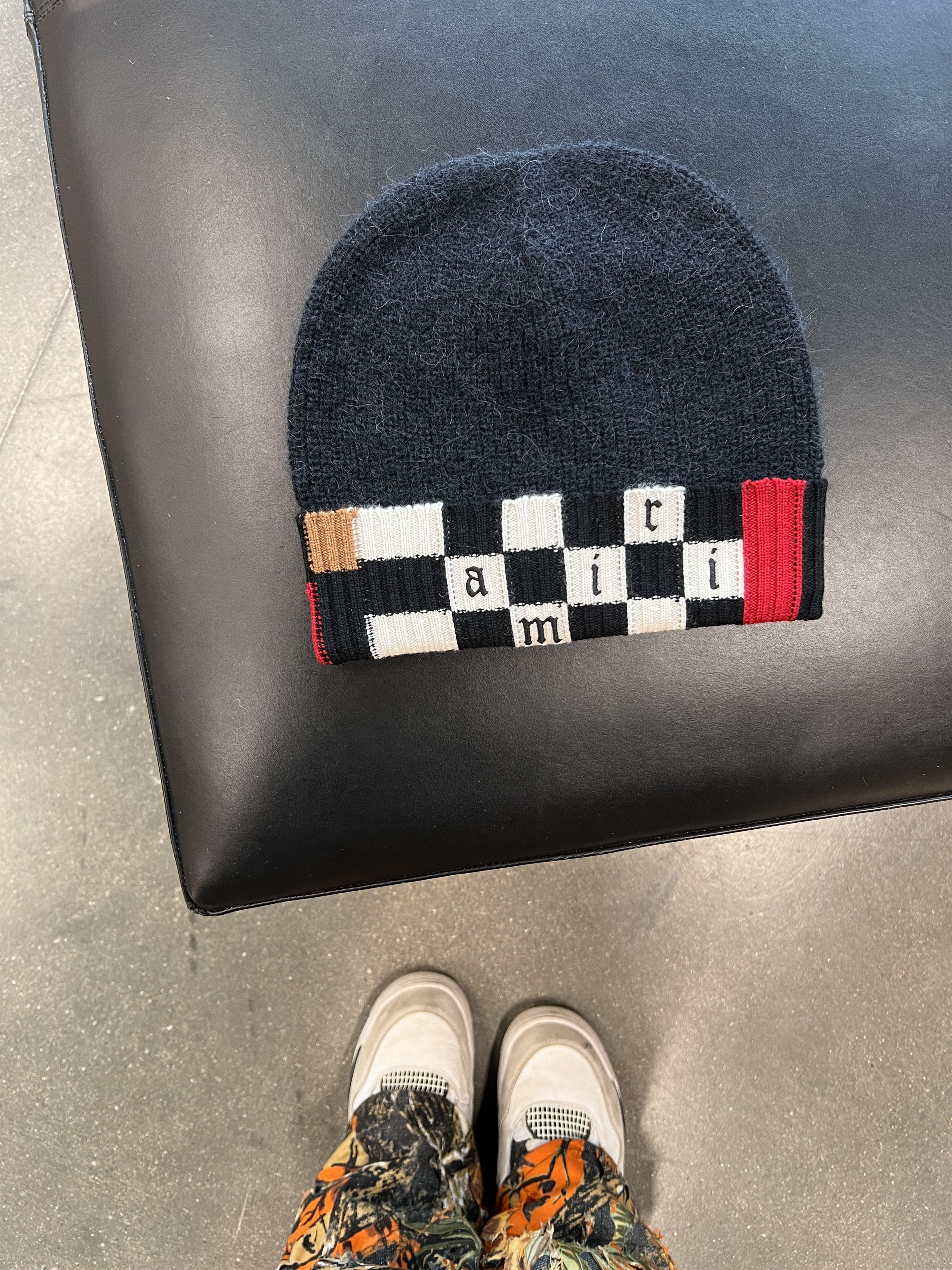 image of Amiri Checkered Logo Beanie Black, Men's