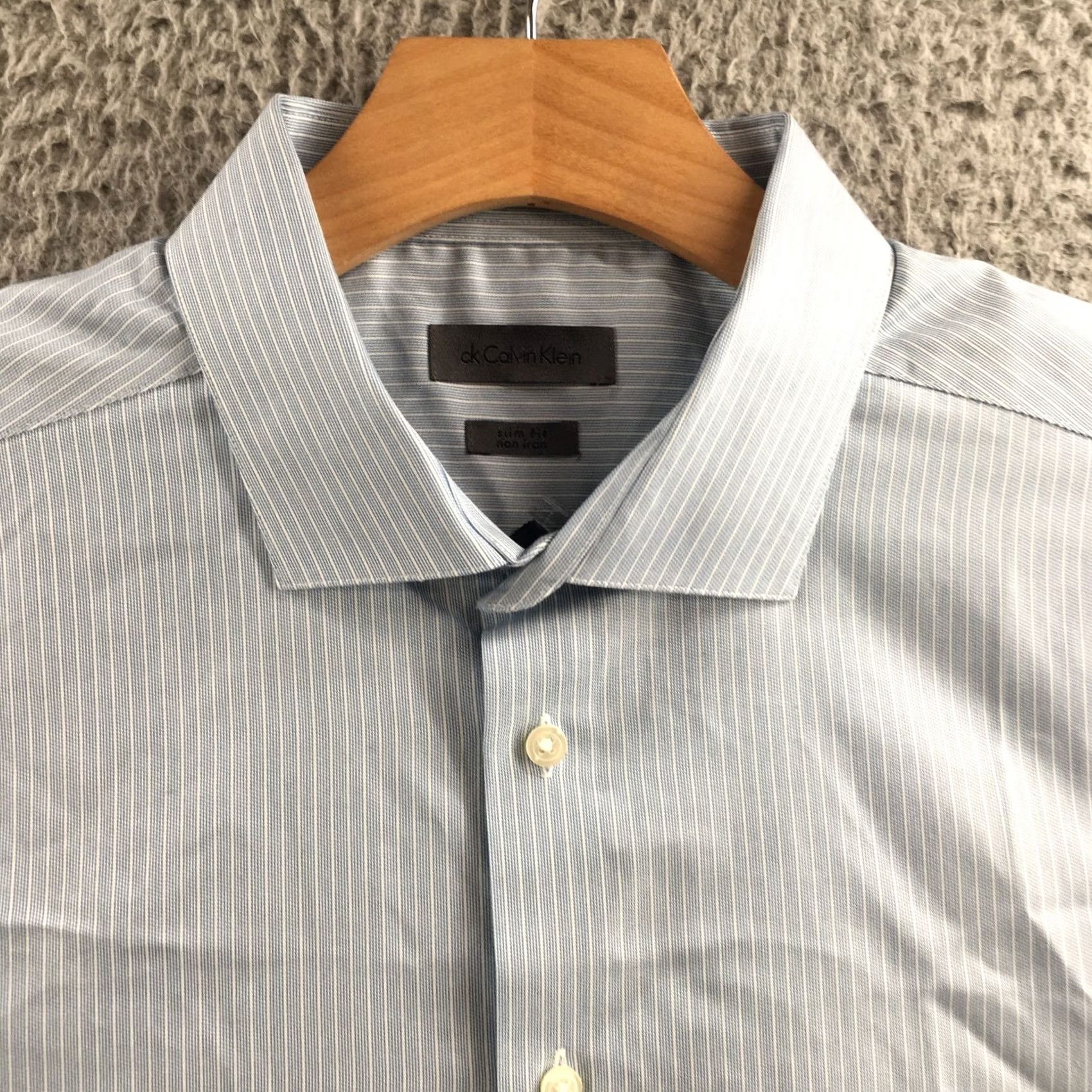 Calvin Klein Calvin Klein Slim Fit Button Up Shirt Mens 18 Tall Blue Striped Long Sleeve Shirt Mens 18 Tall Blue Striped Long Sleeve Size US XXL / EU 58 / 5 - 3 Thumbnail
