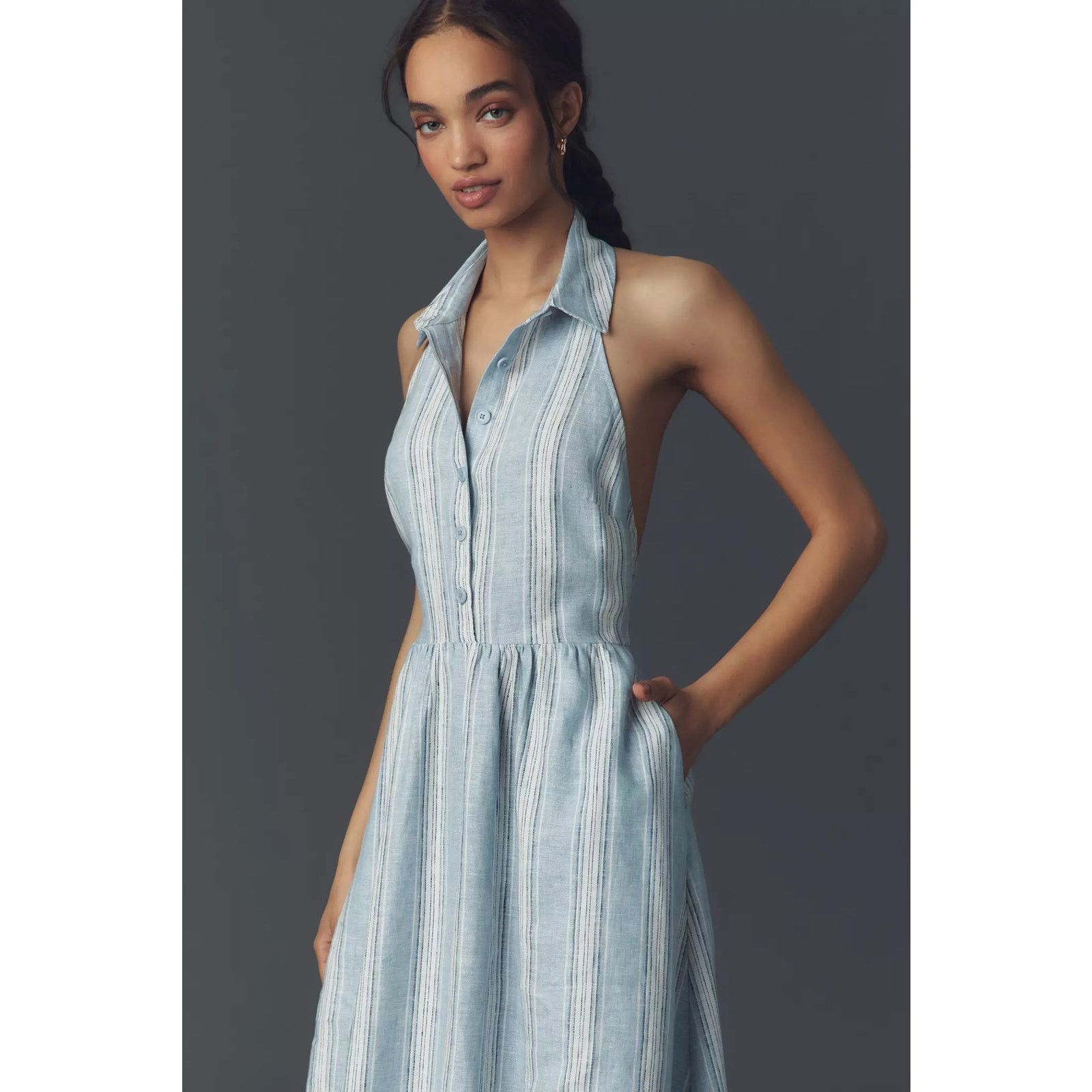 New Tace Linen Midi Shirt Dress $248 12 Blue Striped -  www.airyfairycupcakes.com