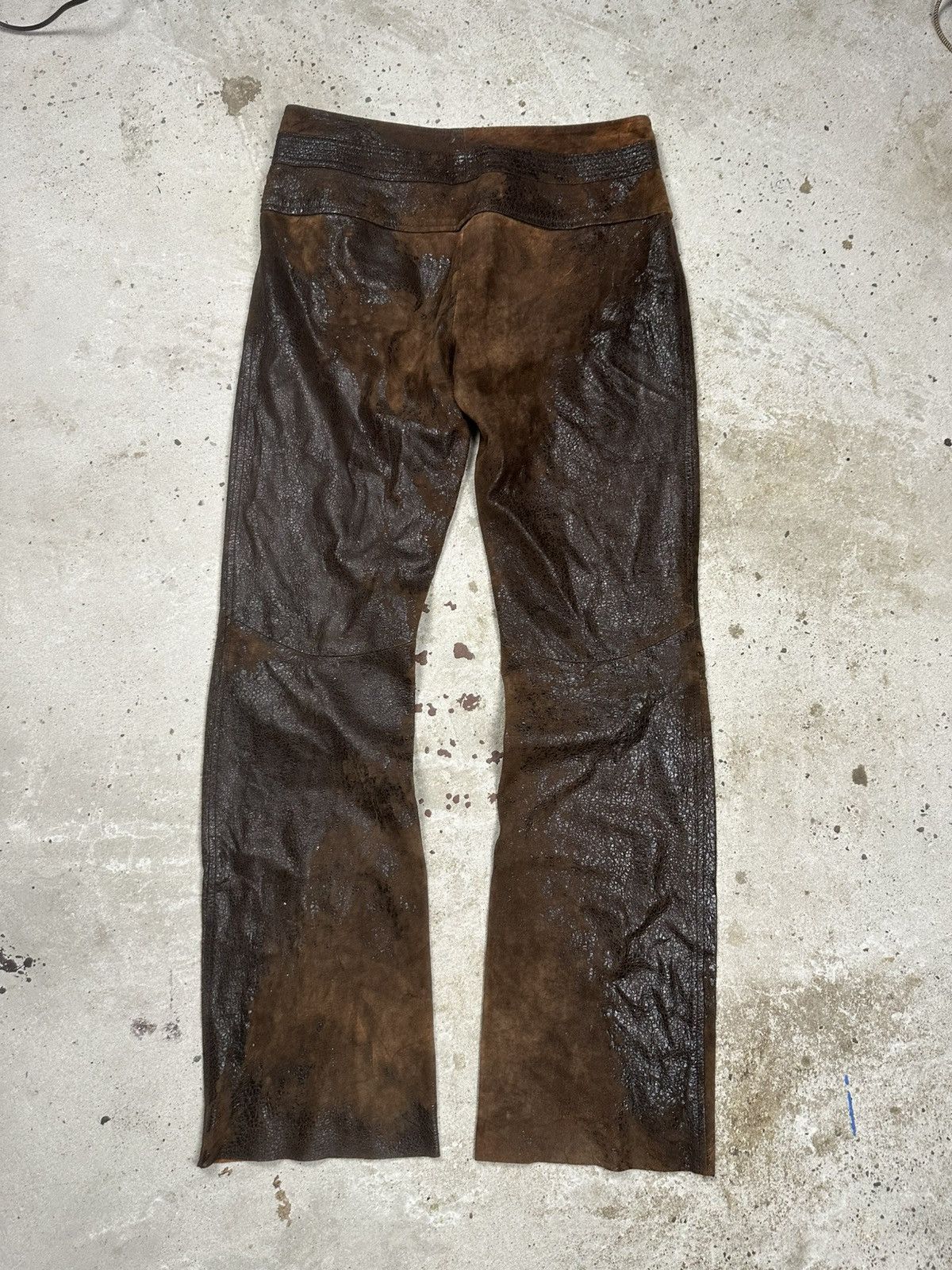 Roberto Cavalli AW2000 Roberto Cavalli Brown Leather Eroded Burnt Pants Size US 30 / EU 46 - 2 Thumbnail
