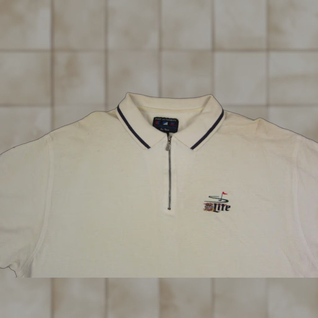Port Authority Miller Lite Polo Shirt Adult XL White Port Authority Polo Mens 90s 80s Golf Rugby Casual Business Short Sleeve Knit Cotton Logo Spread Collar Size US XL / EU 56 / 4 - 1 Thumbnail