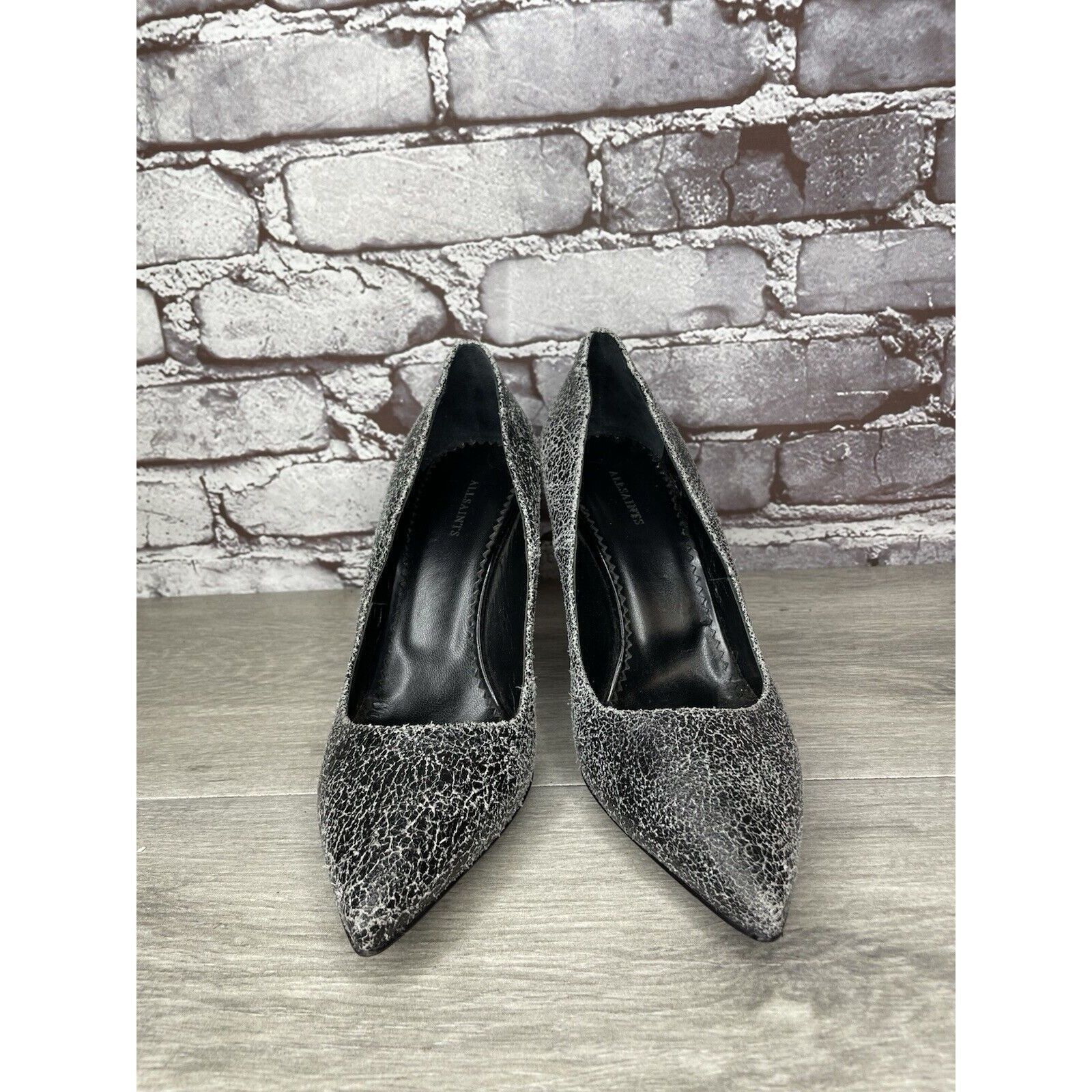 Allsaints AllSaints Grey Leather Lena Pumps Stiletto Pointed Heels Wom Size US 8.5 / IT 38.5 - 2 Thumbnail