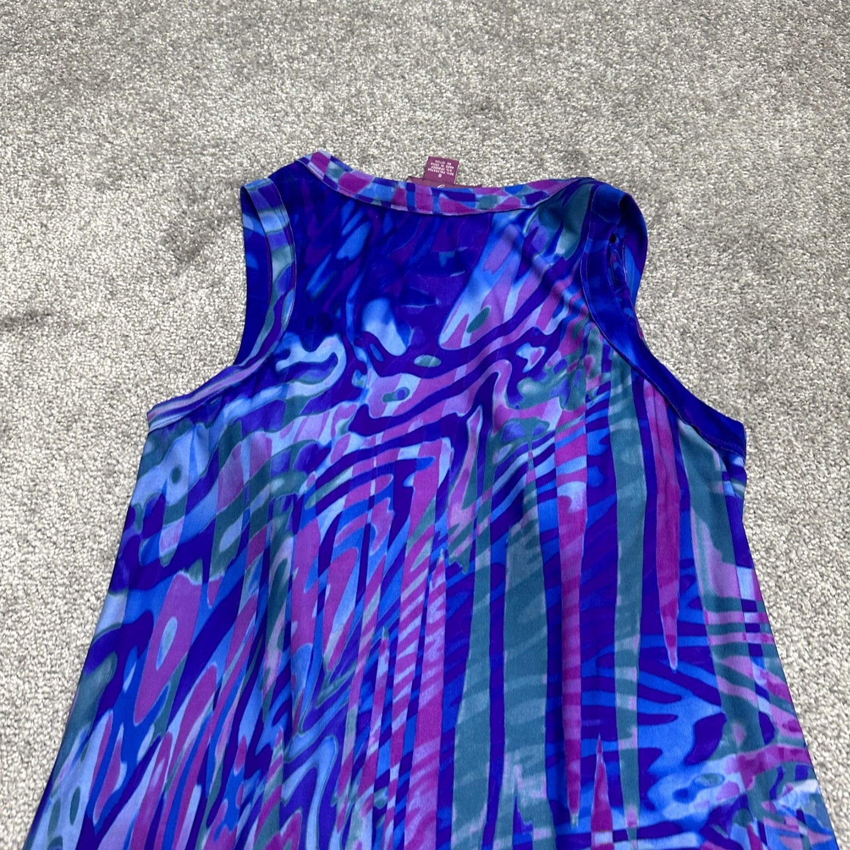 Vintage VINTAGE Argenti Shift Dress Womens 8 Blue Geometric Scoop Neck Embellished Midi Sleeveless Size M / US 6-8 / IT 42-44 - 4 Thumbnail