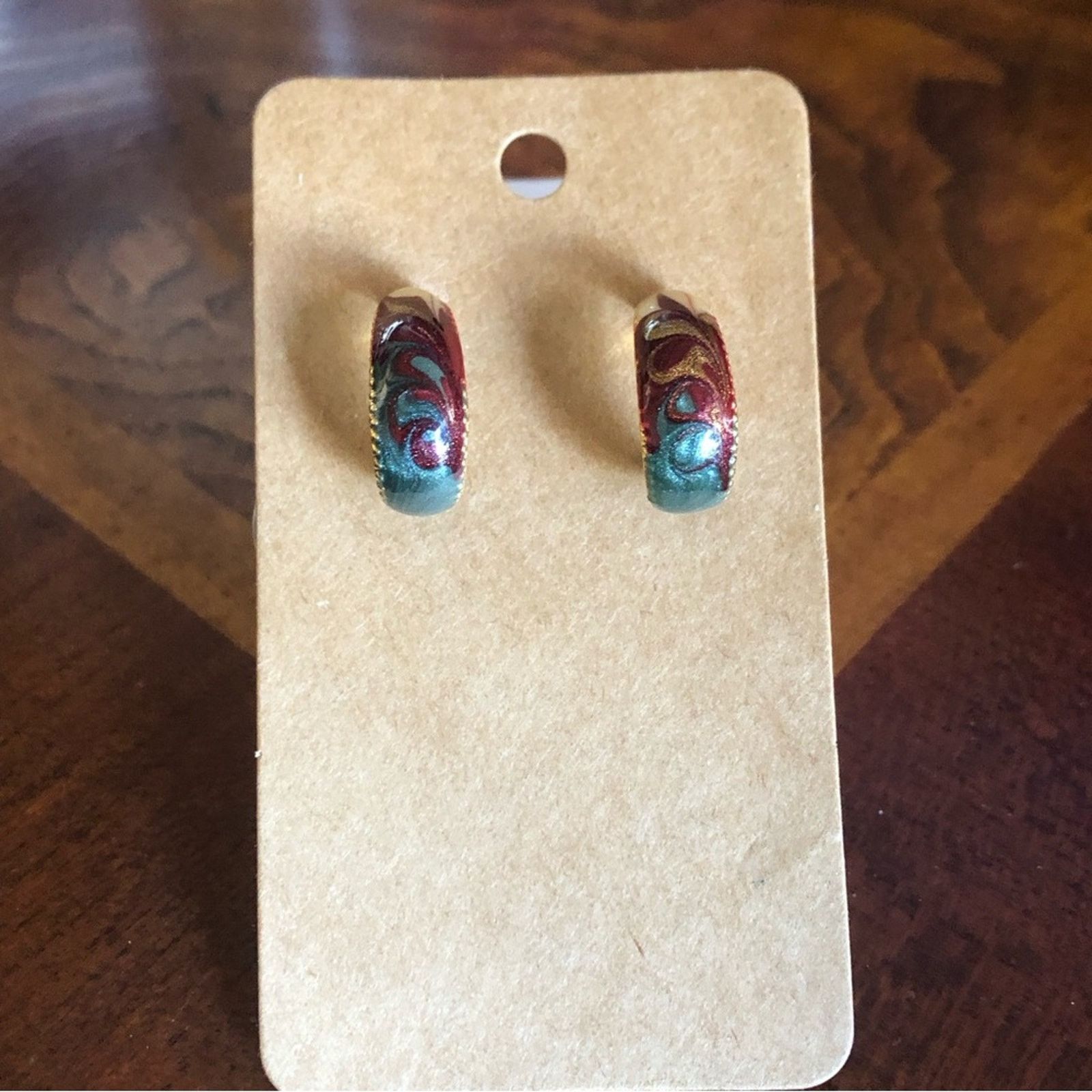 Vintage Vintage 80s multi tone sparkle enamel small hoop earrings Size ONE SIZE - 4 Thumbnail