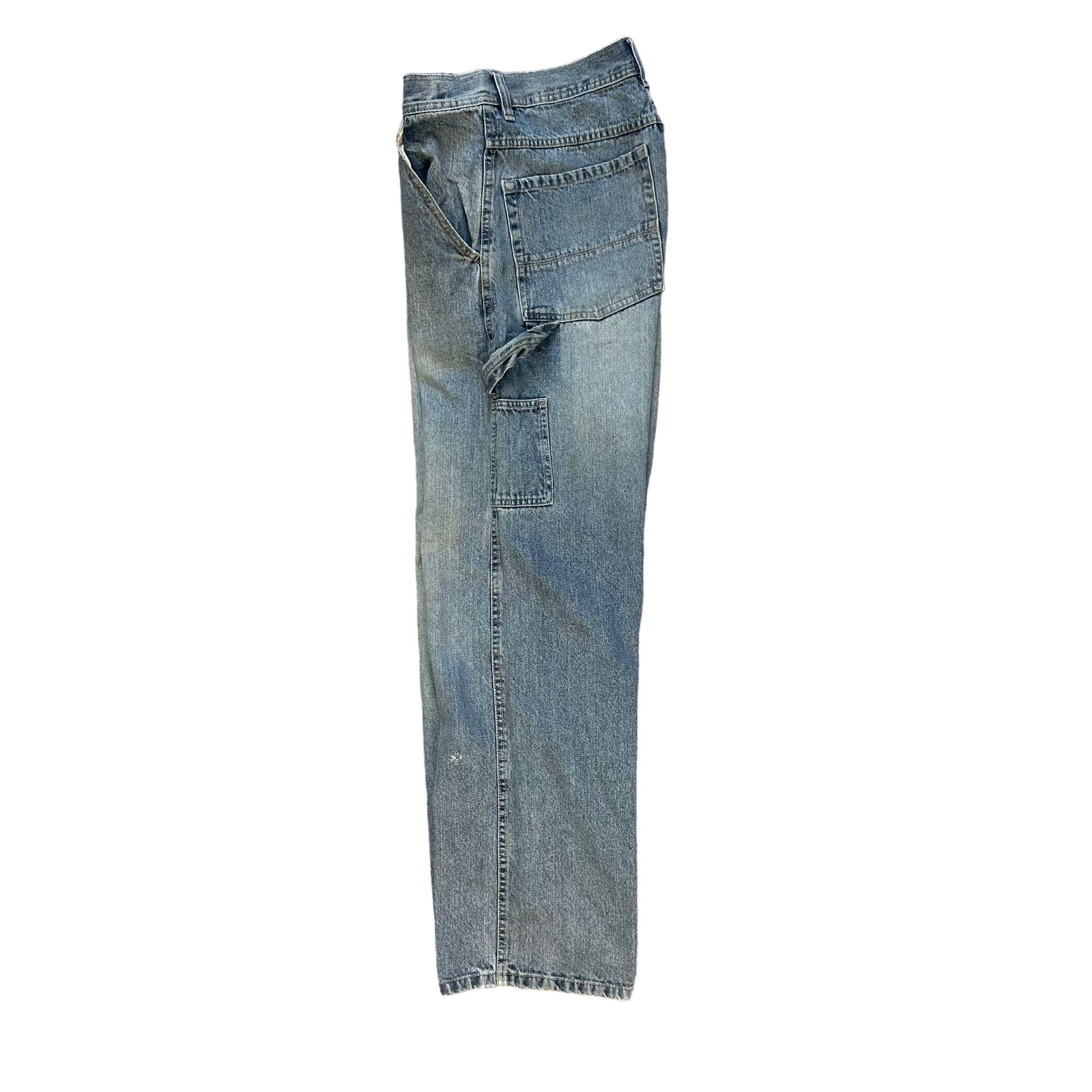 Vintage TRASHED🔥 CARPENTER LIGHT WASH DENIM PANTS #7456-147 Size US 33 - 1 Thumbnail