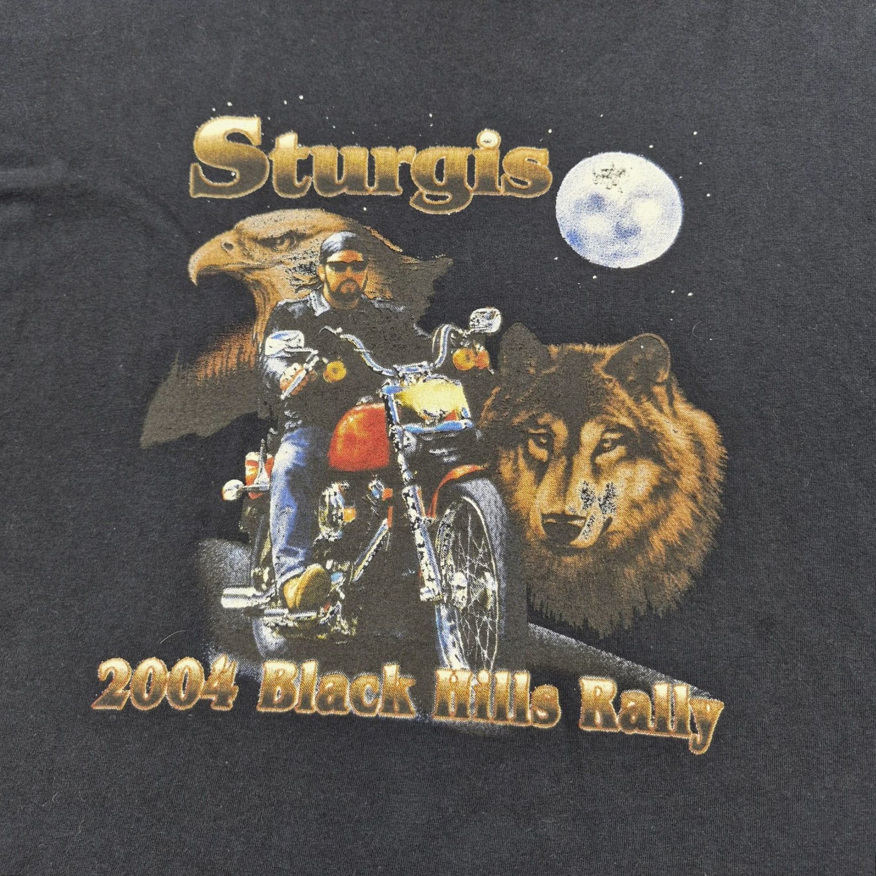 Hanes VINTAGE Hanes Beefy-T Sturgis Black Hills Rally Shirt Mens 2XL Black Wolf Moon Graphic 2004 Rally Biker Shirt Mens Size US XXL / EU 58 / 5 - 2 Thumbnail