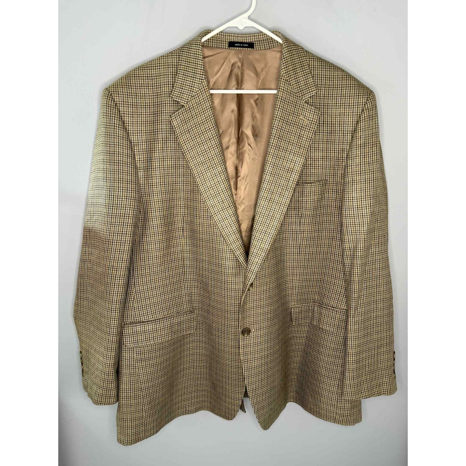 CPS CHAPS Chaps Houndstooth Long Sleeve Notch Lapel Blazer Tan Men 48R Size 48R - 2 Thumbnail