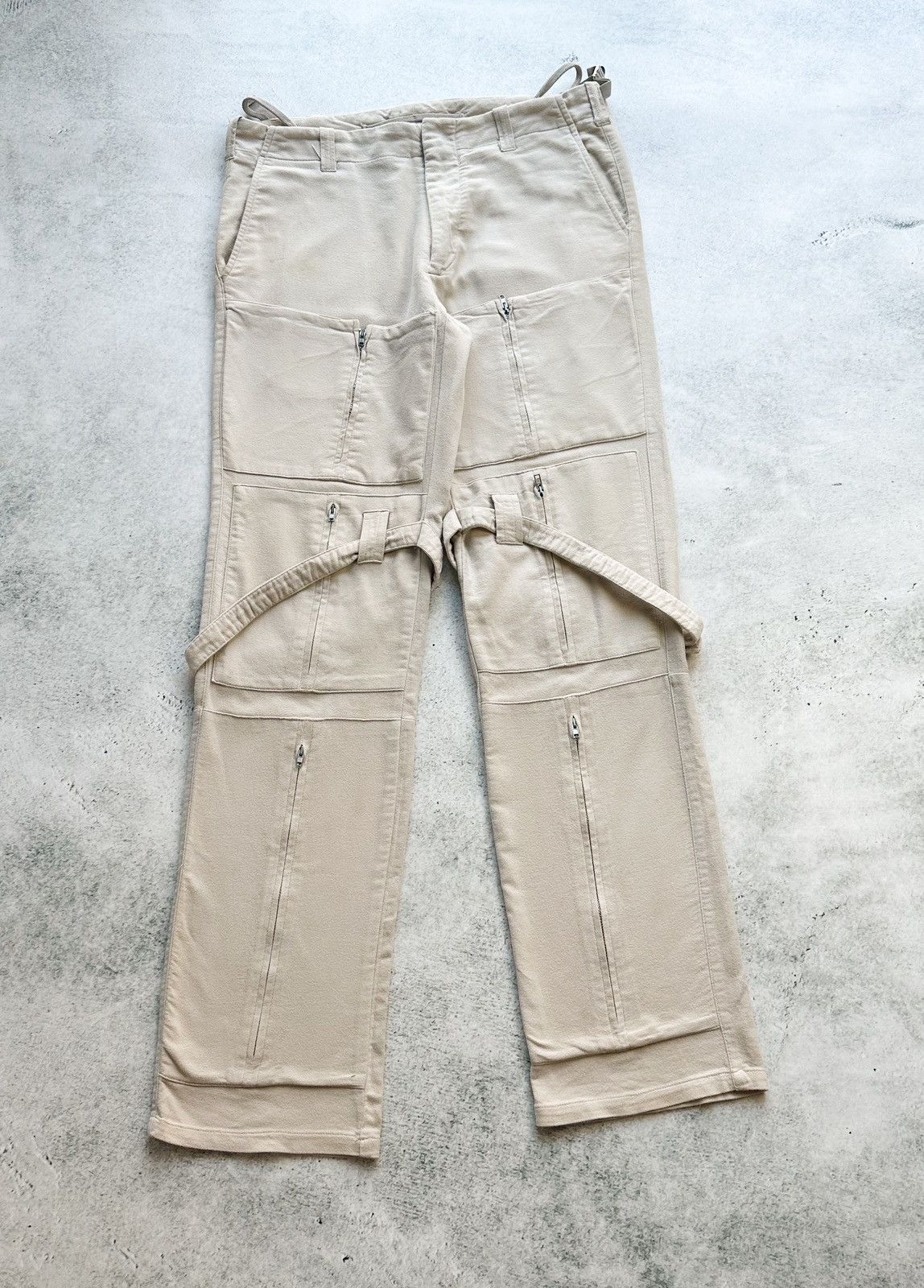 image of Helmut Lang Fw99 Runway 10 Pocket Cargo Bondage Pants in Cream, Men's (Size 33)