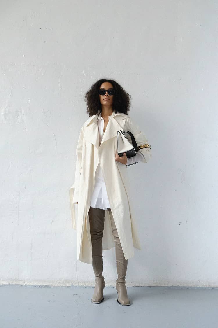 peter do 21ss white double layer trench coat