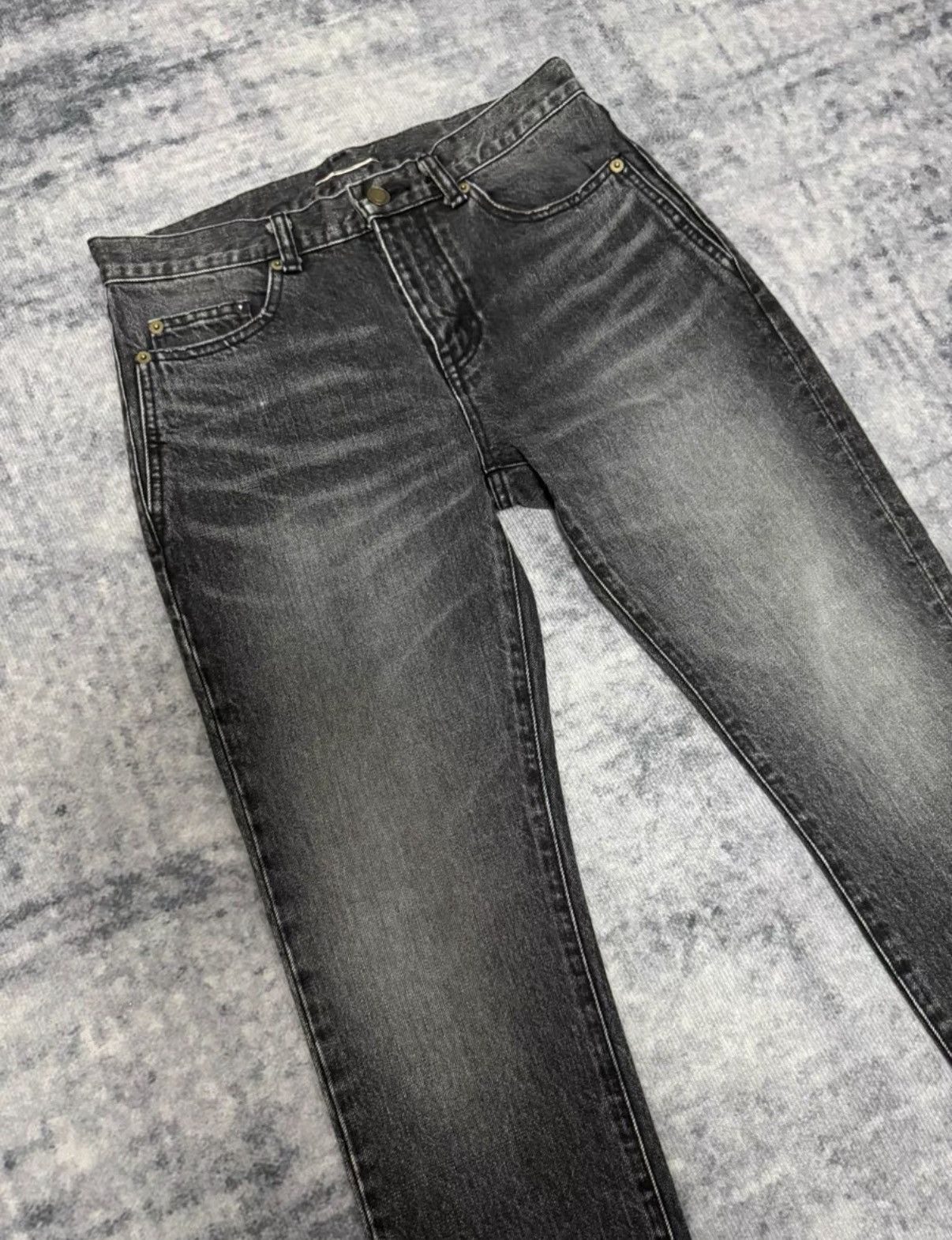 Saint Laurent Paris Saint Laurent 17FW"Cat Paw"Black/Gray Frayed Hem Denim Jeans Size US 28 / EU 44 - 3 Thumbnail