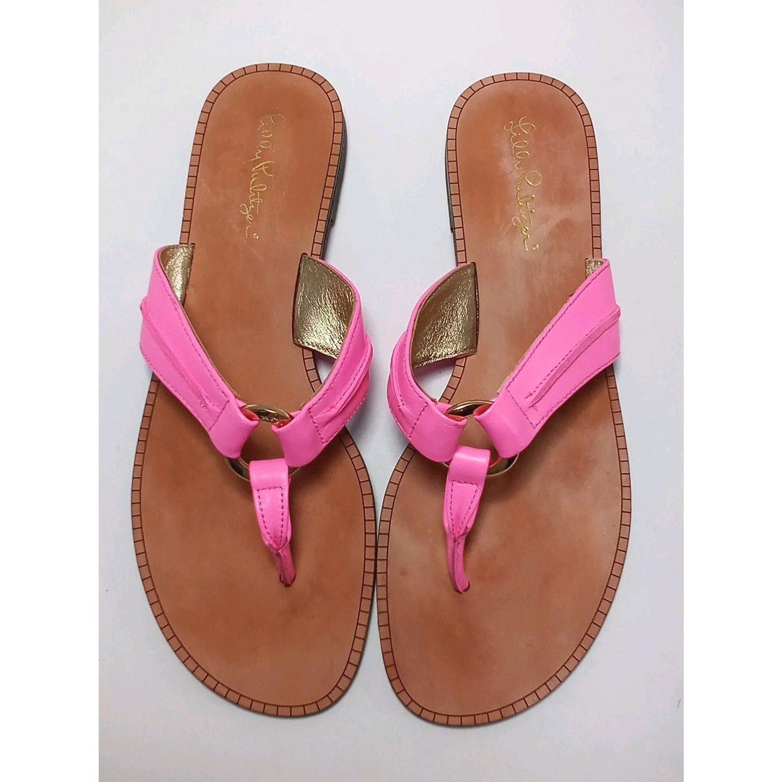 Lilly Pulitzer Lilly Pulitzer McKim Sandals Prosecco Leather Thong Size 9.5 Size US 9.5 / IT 39.5 - 2 Thumbnail