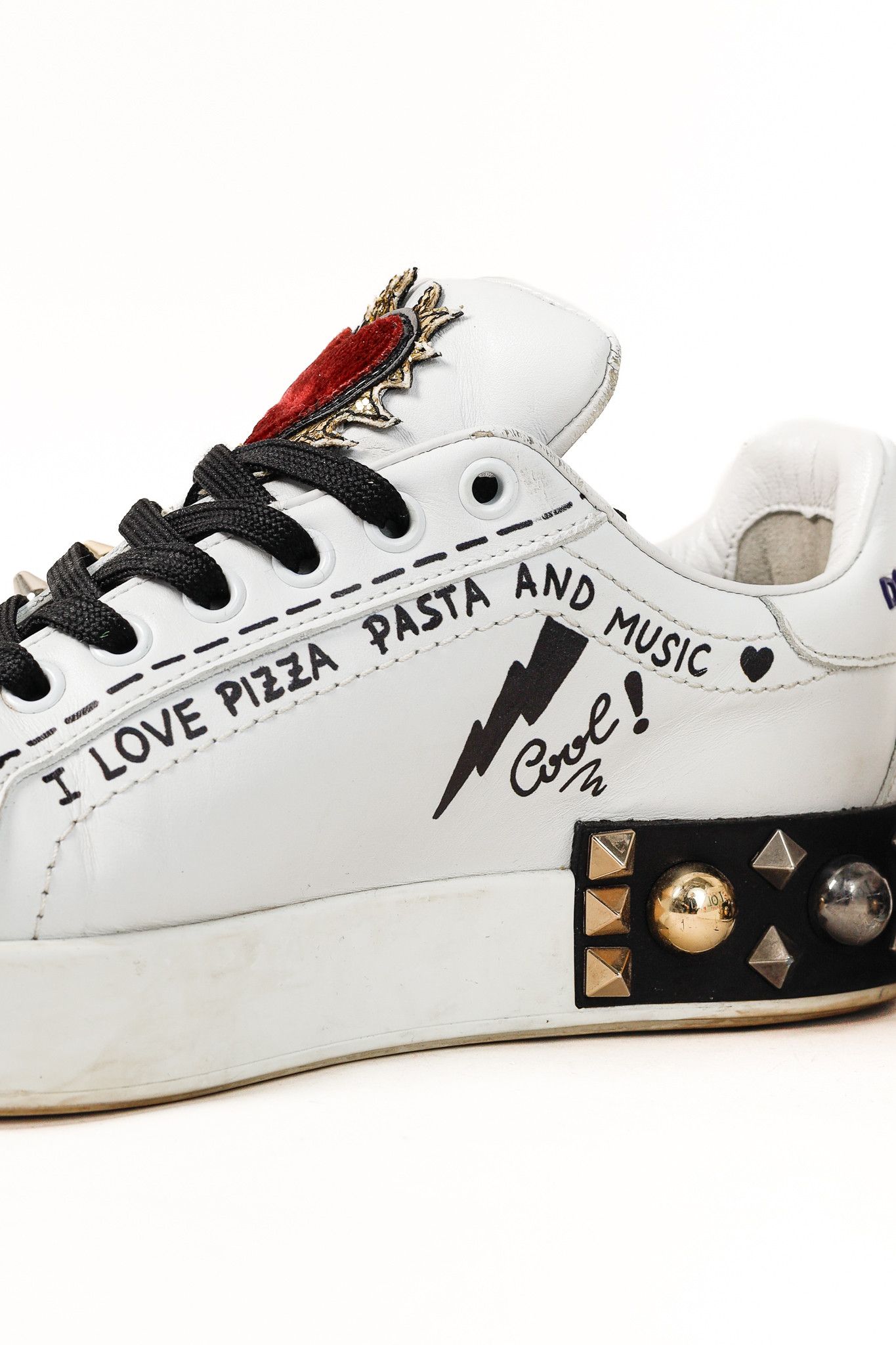 Dolce & Gabbana Dolce & Gabbana White Leather Musical Note Patch Sneakers Size US 7 / IT 37 - 9 Thumbnail