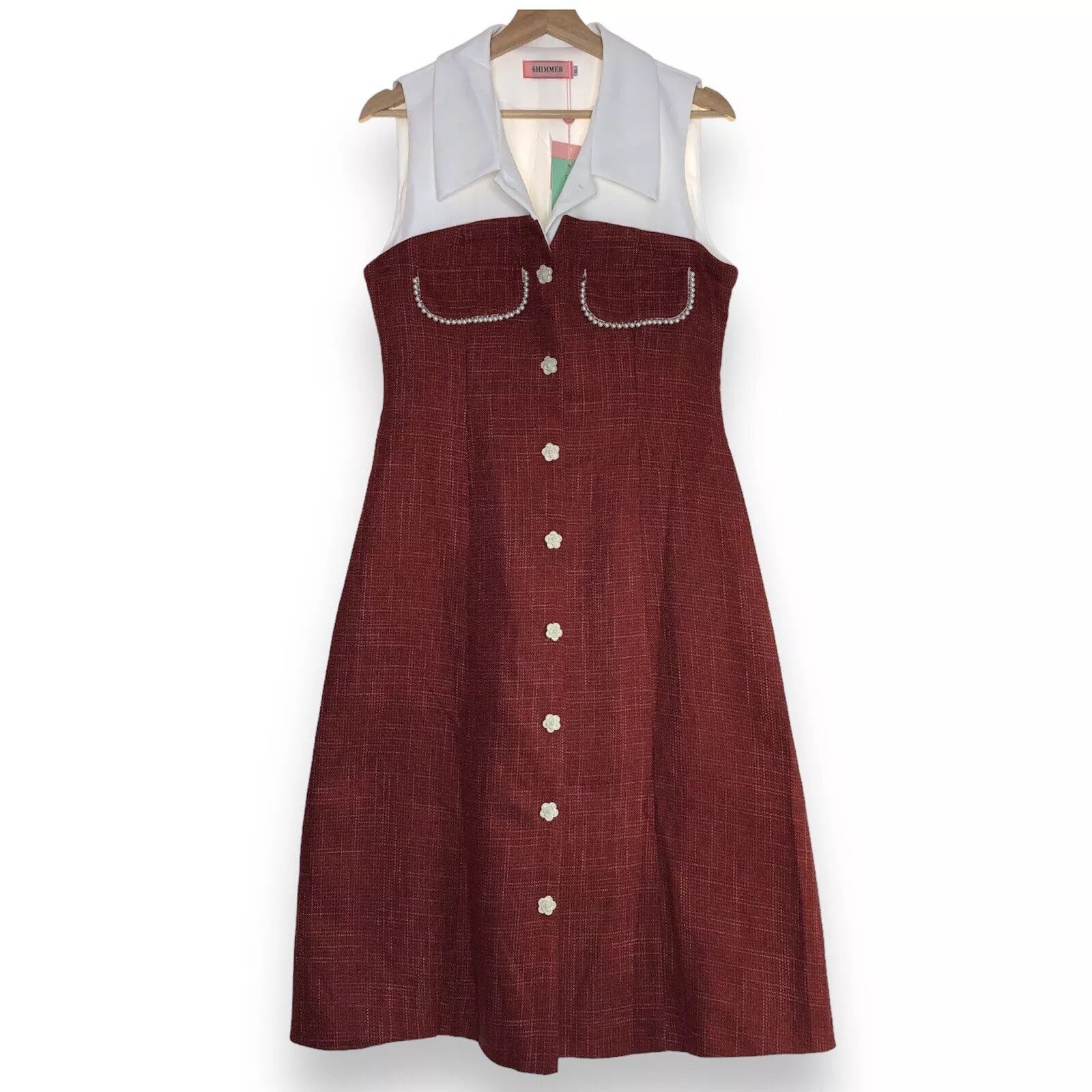 Other SHIMMER Women Burgundy White Sleeveless Dress XL Bottom Down Size XL / US 12-14 / IT 48-50 - 1 Thumbnail