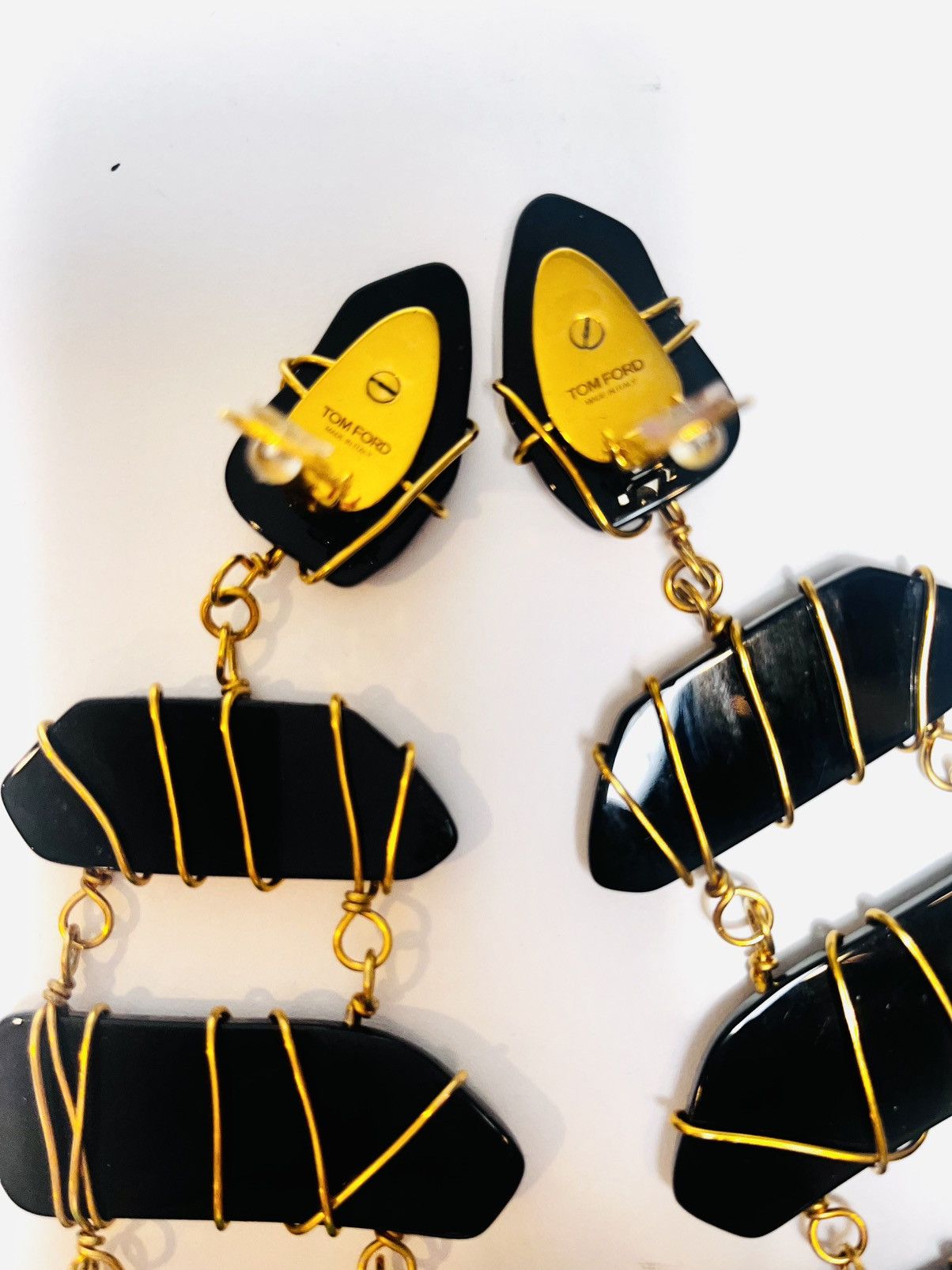 Tom Ford Tom Ford Wired Plexiglass Chandelier Earrings In Black Gold Size ONE SIZE - 5 Thumbnail