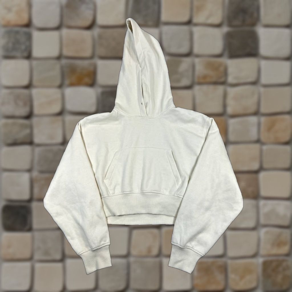 Zara Zara Hoodie Womens Medium Beige Pullover Hoodie Cropped Crew Neck Fleece Cotton Blend Size M / US 6-8 / IT 42-44 - 1 Thumbnail