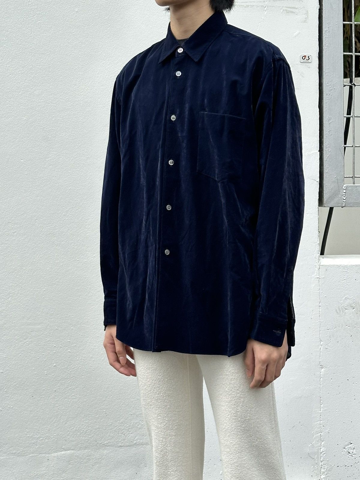 image of Comme Des Garcons Shirt - Velvet Shirt in Navy, Men's (Size Medium)