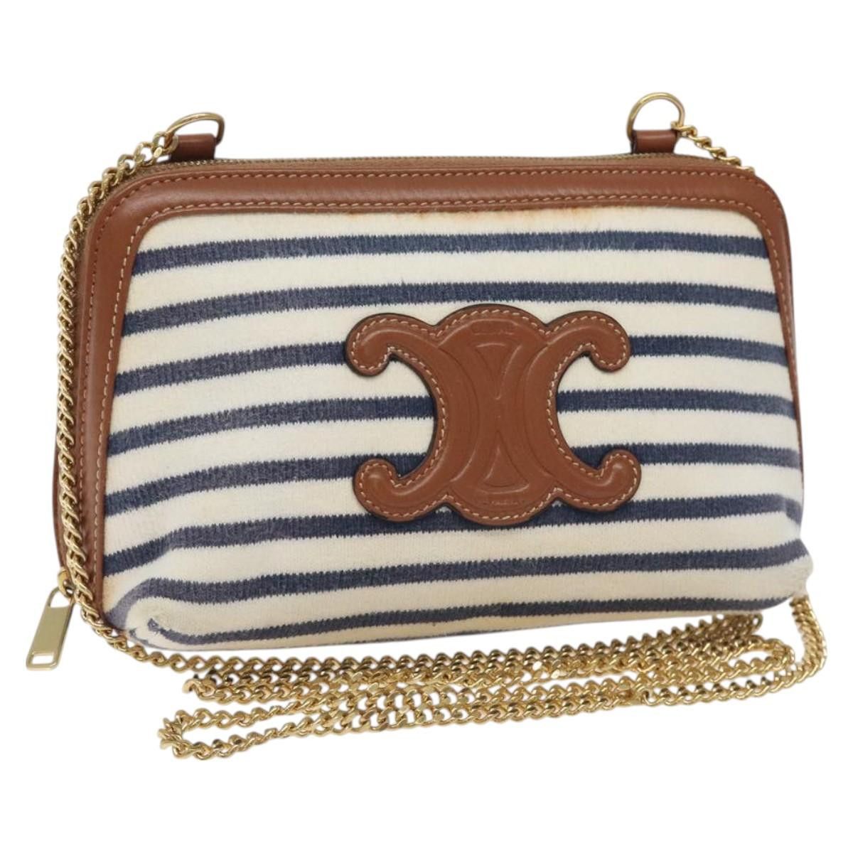 Celine CELINE Triomphe Chain Shoulder Bag Cotton White Navy Gold Size ONE SIZE - 1 Thumbnail