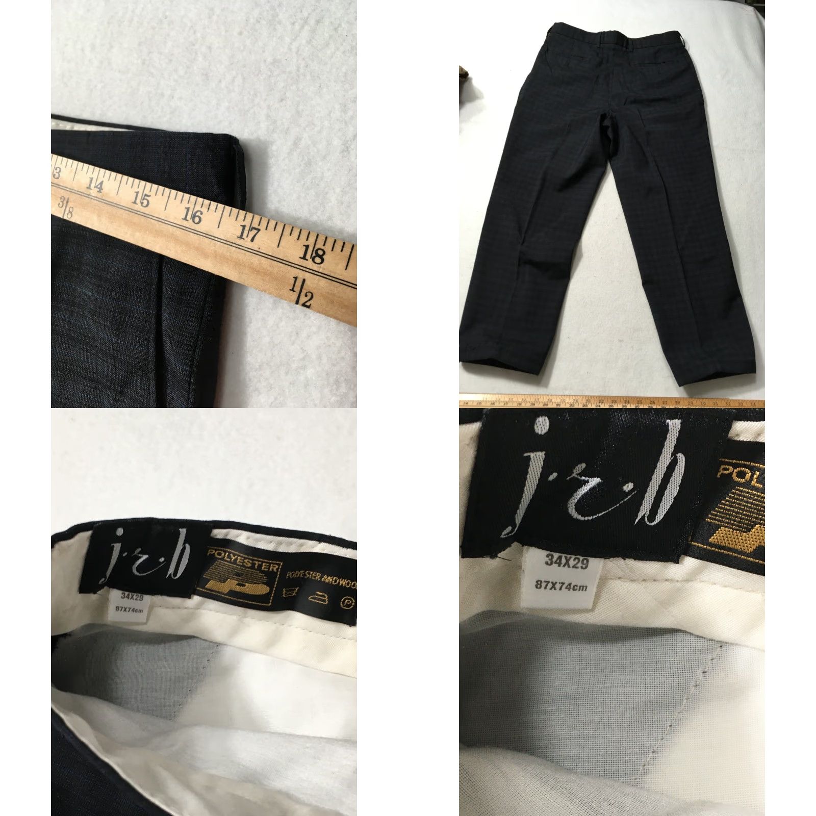 Vintage JRB Mens Pants 34X29 Blue Pleated Straight Leg Wool Polyester with Pockets Size US 34 / EU 50 - 8 Thumbnail