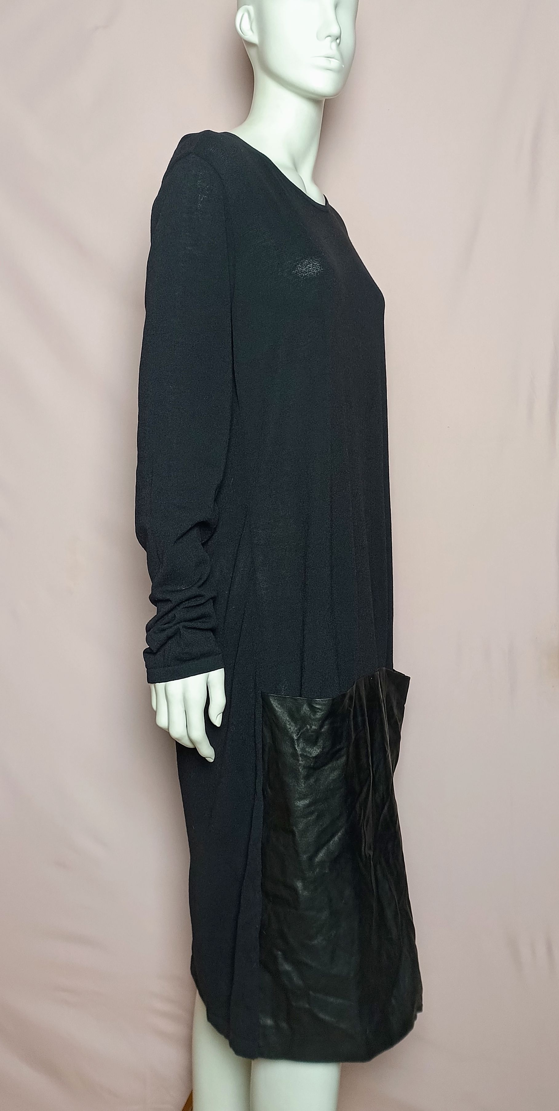Annette Gortz Annette Gortz Black Wool Dress Leather Detail Size XL Size XL / US 12-14 / IT 48-50 - 4 Thumbnail