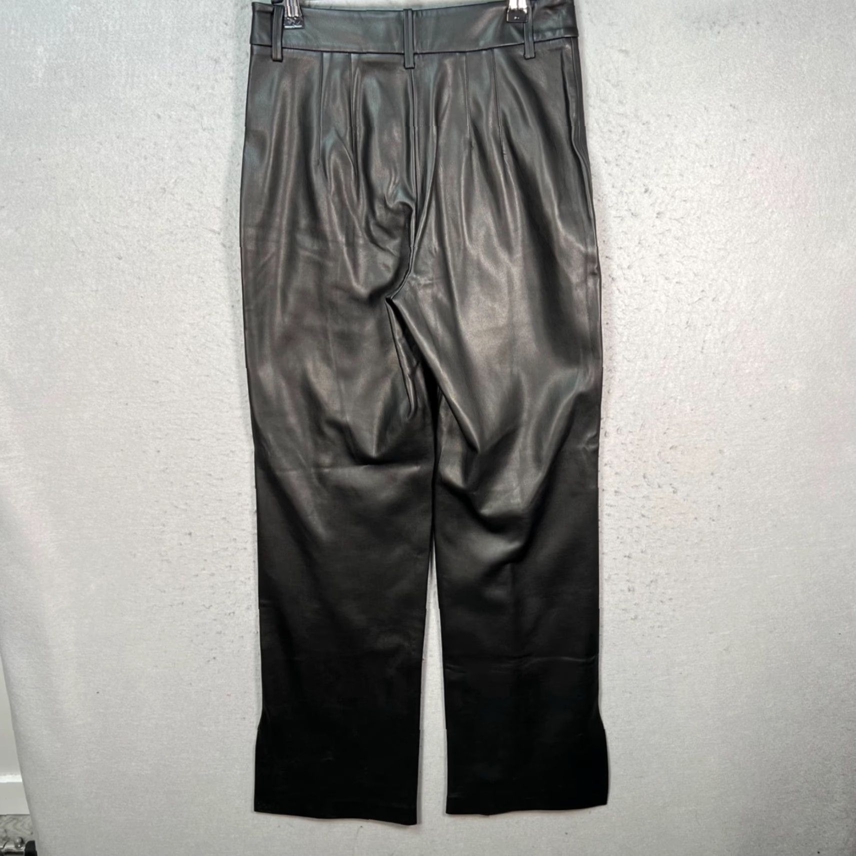 Mango Mango Pants Womens 4 High-Waisted Black Faux Leather Pleated Zipper Straight Leg Inseam 32 Size 27" / US 4 / IT 40 - 2 Thumbnail