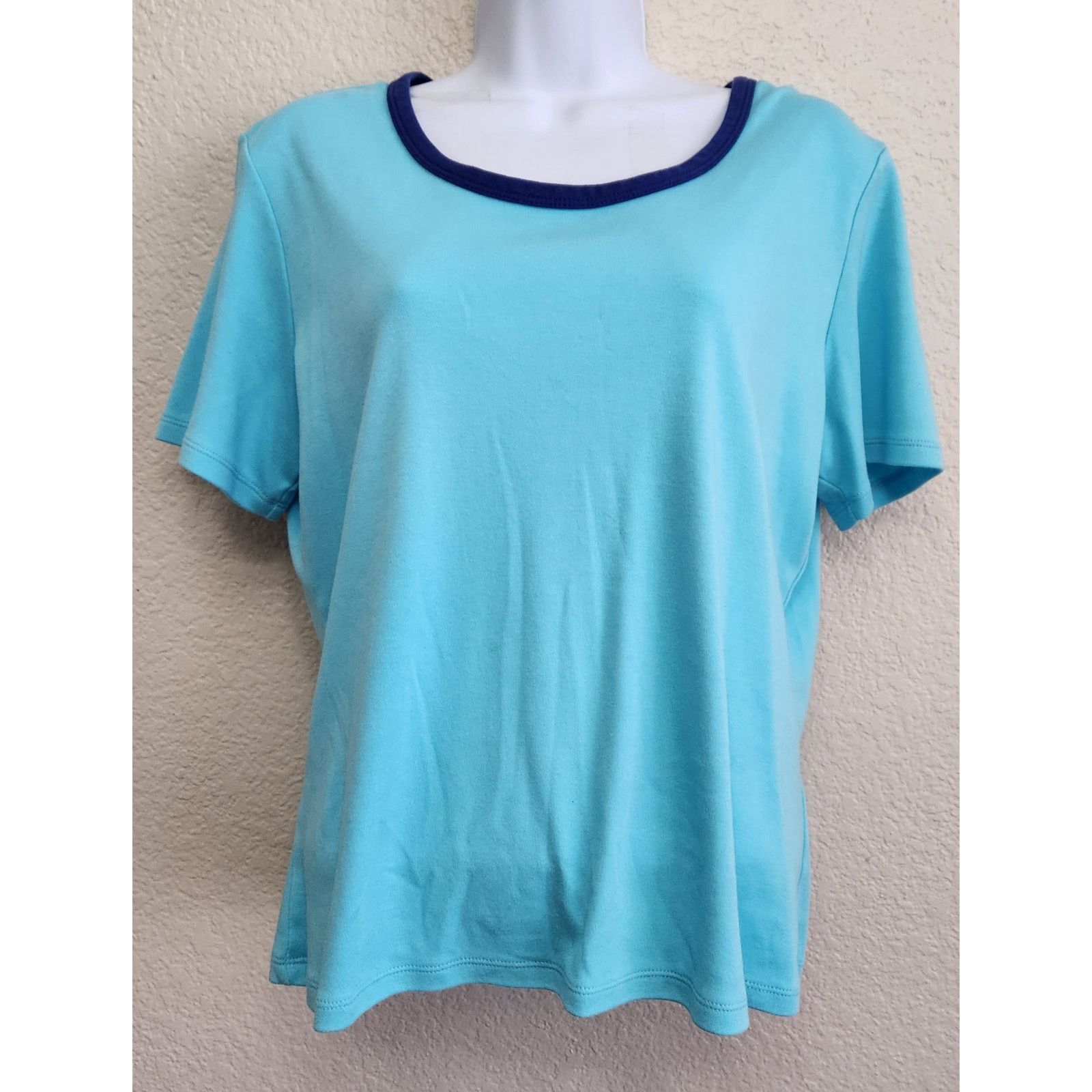 Other Draper's & Damon's Blue Contrasting Round Neck Trim Top L Size L / US 10 / IT 46 - 1 Thumbnail