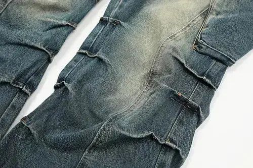 Japanese Brand Streetwear Side Pockets Washed Baggy Blue Jean Unisex Size US 28 / EU 44 - 4 Thumbnail