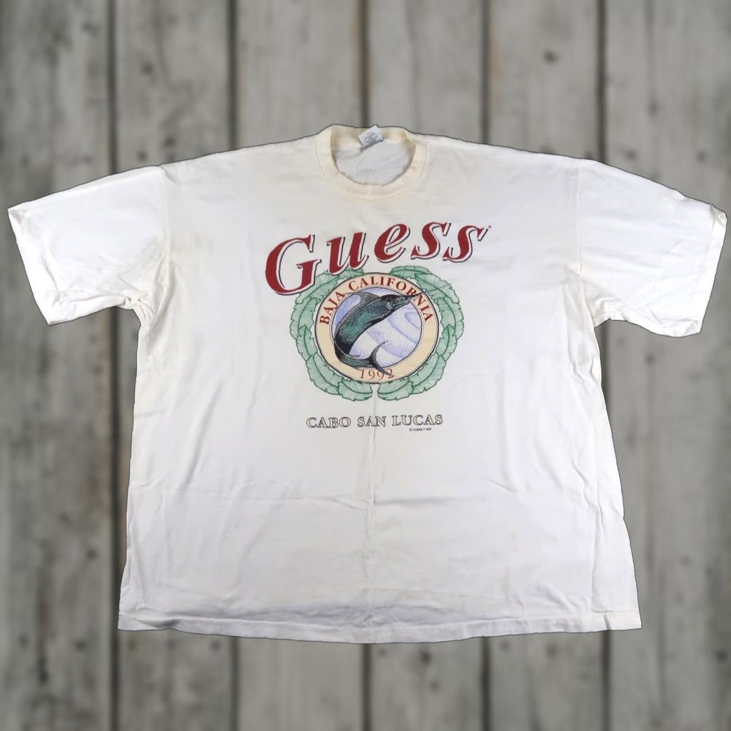 Guess VINTAGE Guess White 2XL T-Shirt Logo 90s Crew Neck Short Sleeve Men’s Cotton United States Logo Graphic Print 1990s 2XL Mens Size US XXL / EU 58 / 5 - 1 Thumbnail