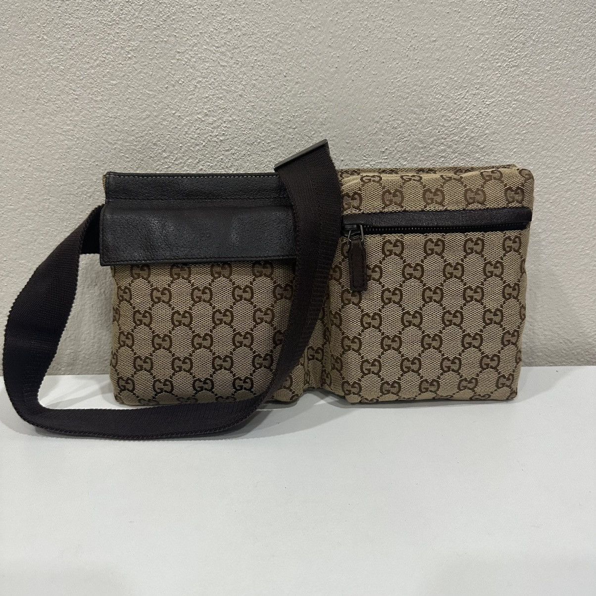 Gucci GUCCI GG CANVAS DOUBLE POCKET BELT BAG WAIST BUMBAG 25 Size ONE SIZE - 2 Thumbnail