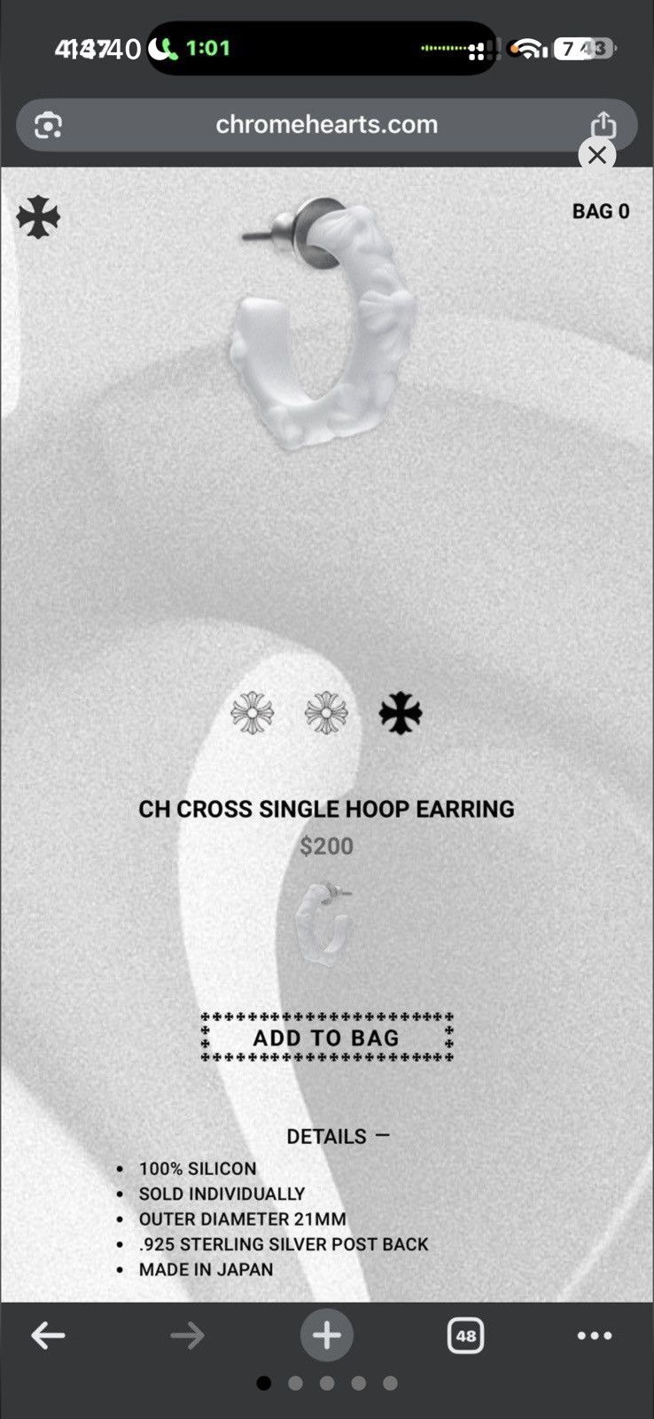 Chrome Hearts Chrome hearts silicone earring pair Size ONE SIZE - 3 Thumbnail