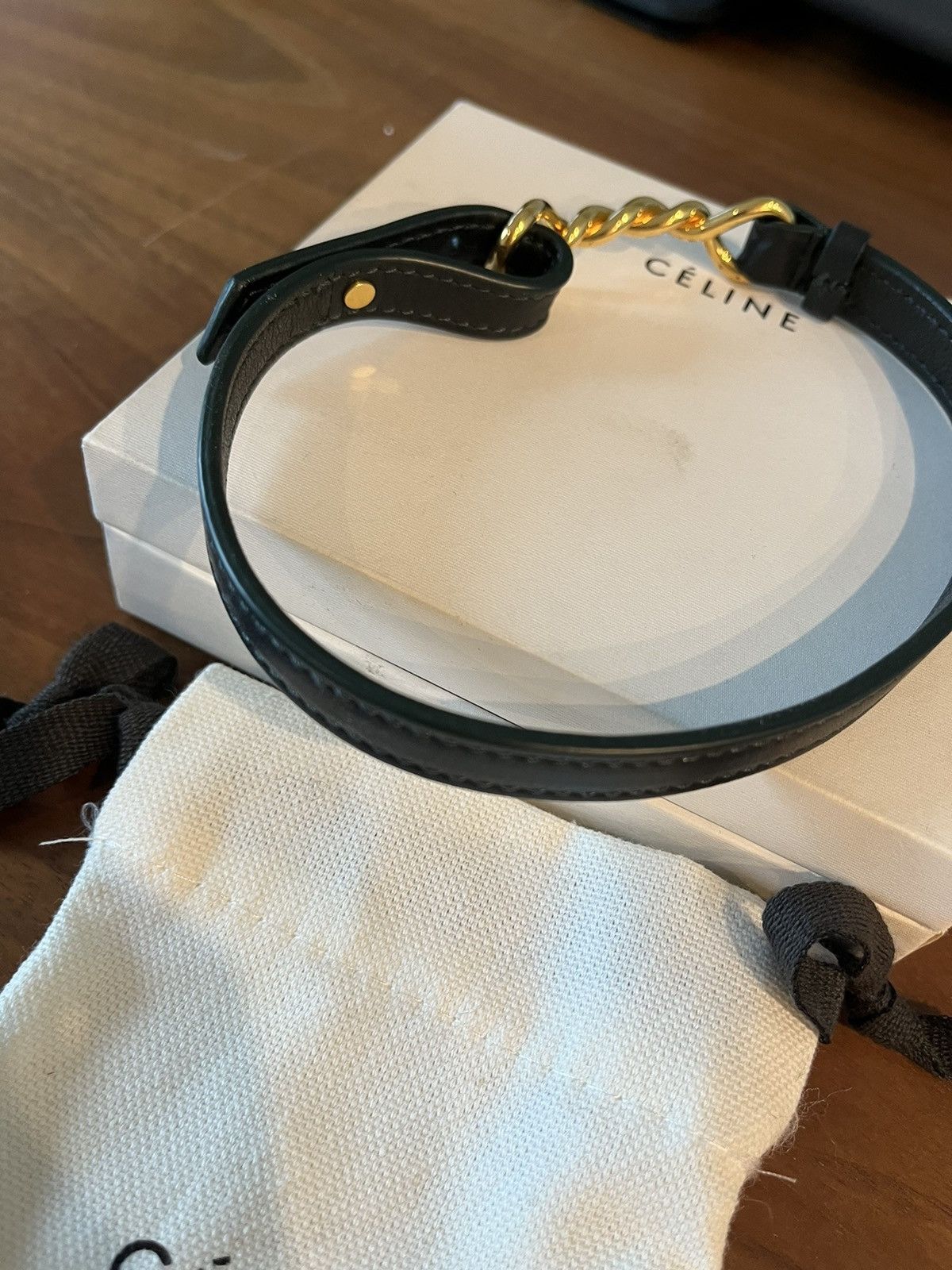 Celine Celine dark green leather twist knot choker necklace Size ONE SIZE - 3 Thumbnail