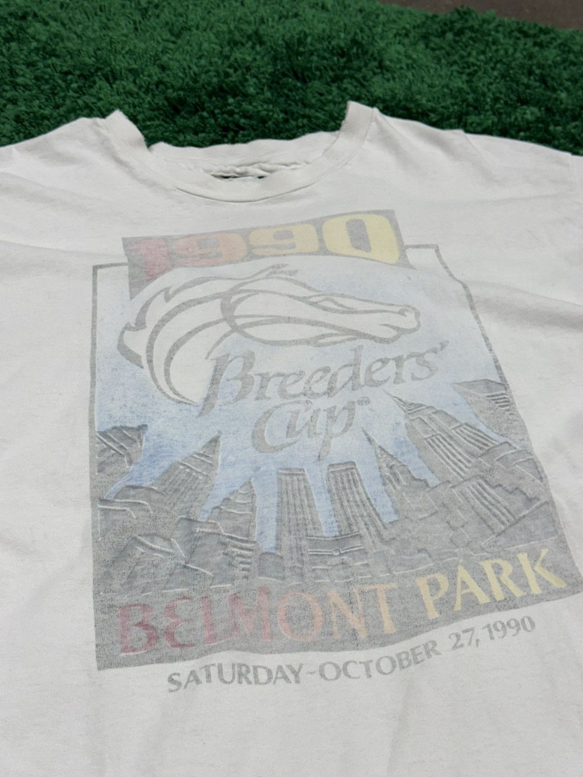 Vintage DESTROYED Horse Racing Belmont Park Breeders Cup 1990 Tee Size US L / EU 52-54 / 3 - 3 Thumbnail