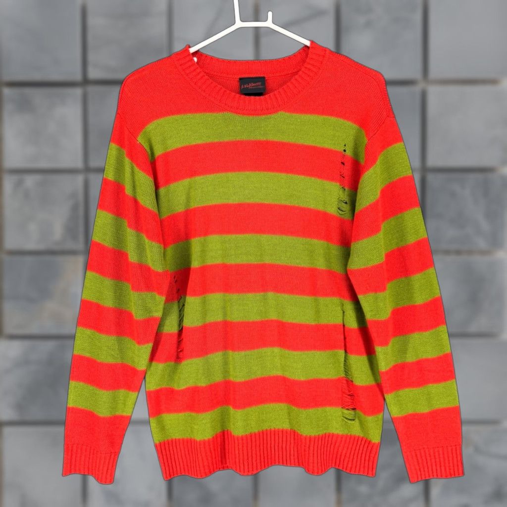Vintage VINTAGE A Nightmare on Elm Street Freddy Krueger Striped Sweater LG Red Green Crew Neck Mens Sweater Distressed Knit Pullover Halloween Horror Size US L / EU 52-54 / 3 - 1 Thumbnail