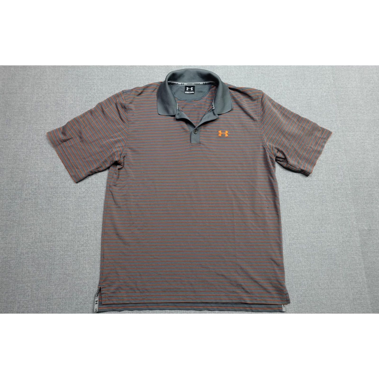 Under Armour Under Armour Polo Mens Large Gray Orange Stripe Golf Performance Lightweight Size US L / EU 52-54 / 3 - 3 Thumbnail