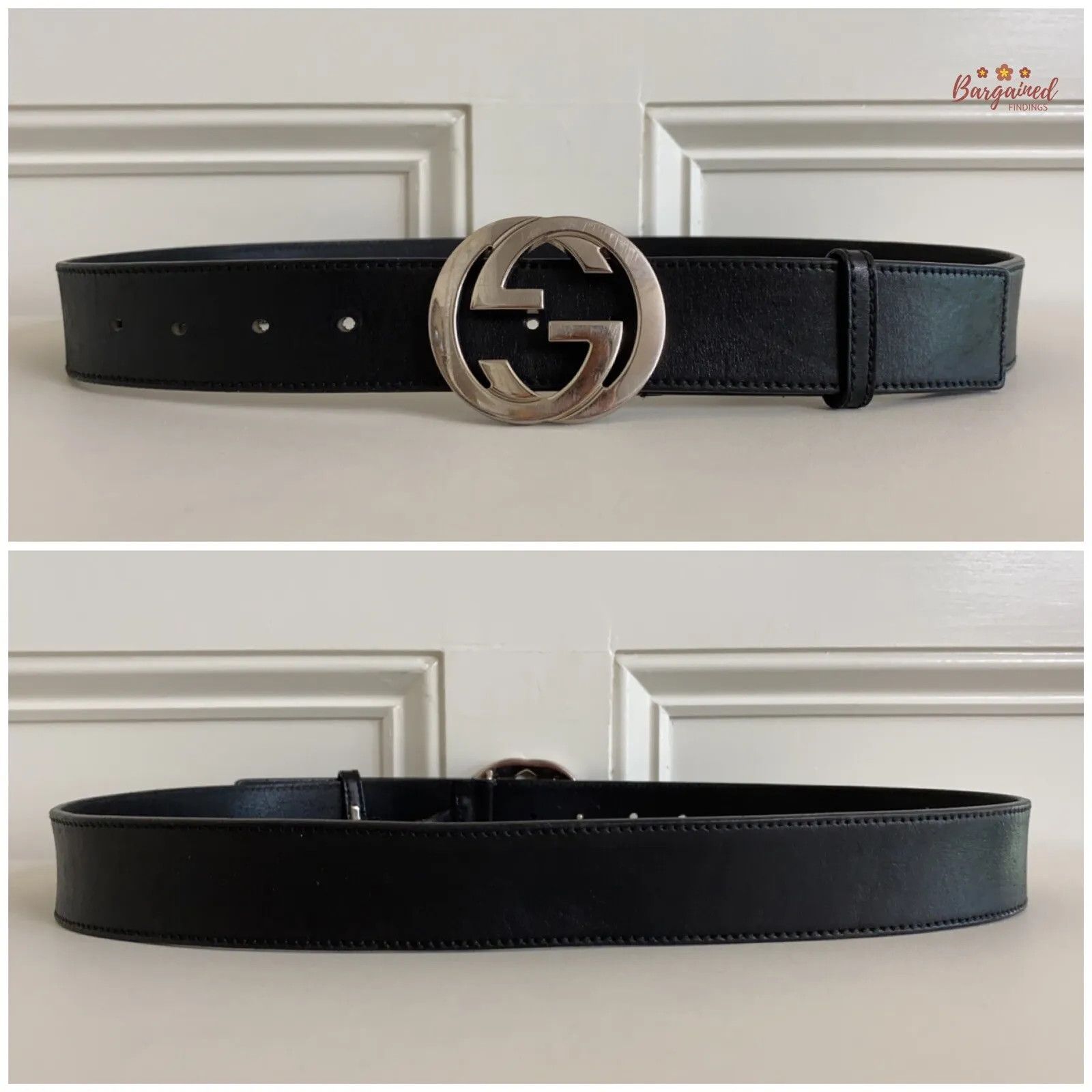 Gucci Gucci Calfskin Leather Silver Interlocking G Buckle Belt Size 34 - 2 Thumbnail