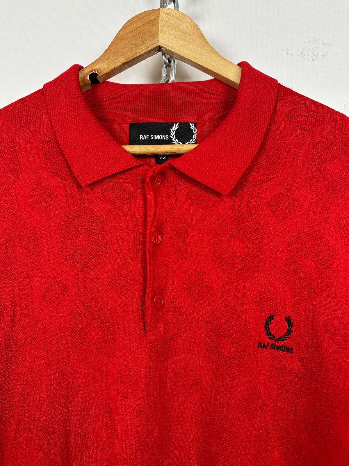 Fred Perry × Raf Simons RAF Simons X Fred Perry Red Silk Knit Sweater Size US XL / EU 56 / 4 - 6 Thumbnail