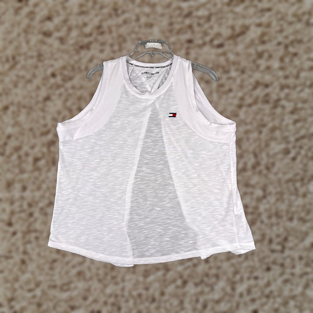 Tommy Hilfiger VINTAGE Tommy Hilfiger Sport Shirt Women Large White Tank Sleeveless Lightweight Open Logo Casual Sleeveless Shirt Womens L White Sports 90s Size L / US 10 / IT 46 - 1 Thumbnail