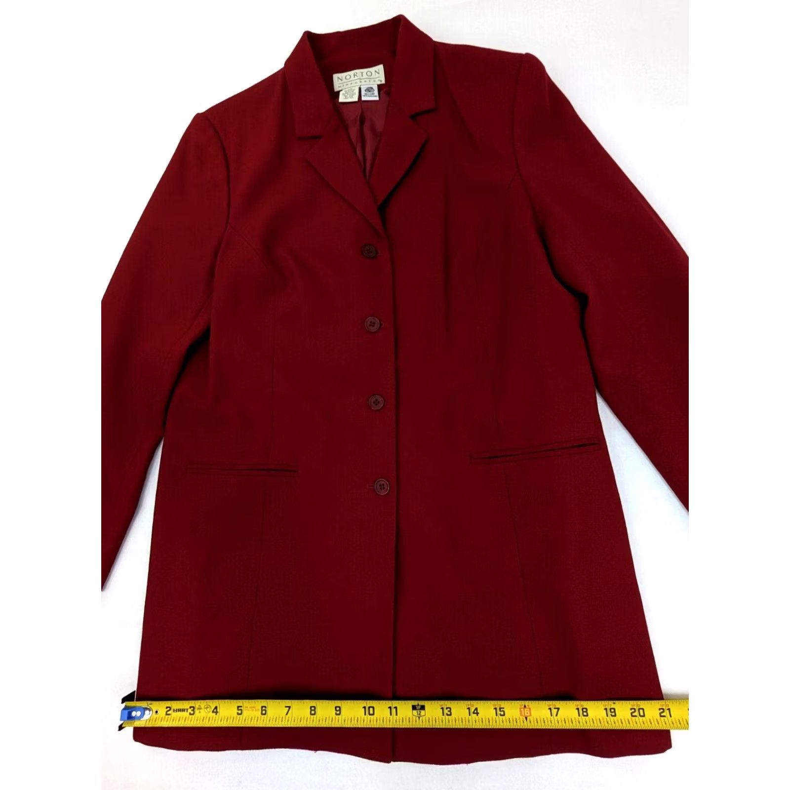 Vintage VTG Norton McNaughton Wool Long Coat Blazer Women 12 Red 4-Button Woolmark Blazer Jacket Size XL / US 12-14 / IT 48-50 - 5 Thumbnail