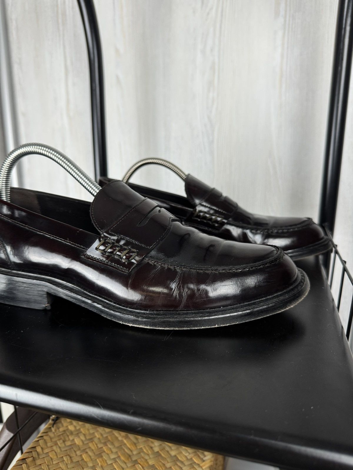 Boggi Boggi Milano Mens Burgundy Leather Penny Loafers size 40 Size US 7 / EU 40 - 3 Thumbnail