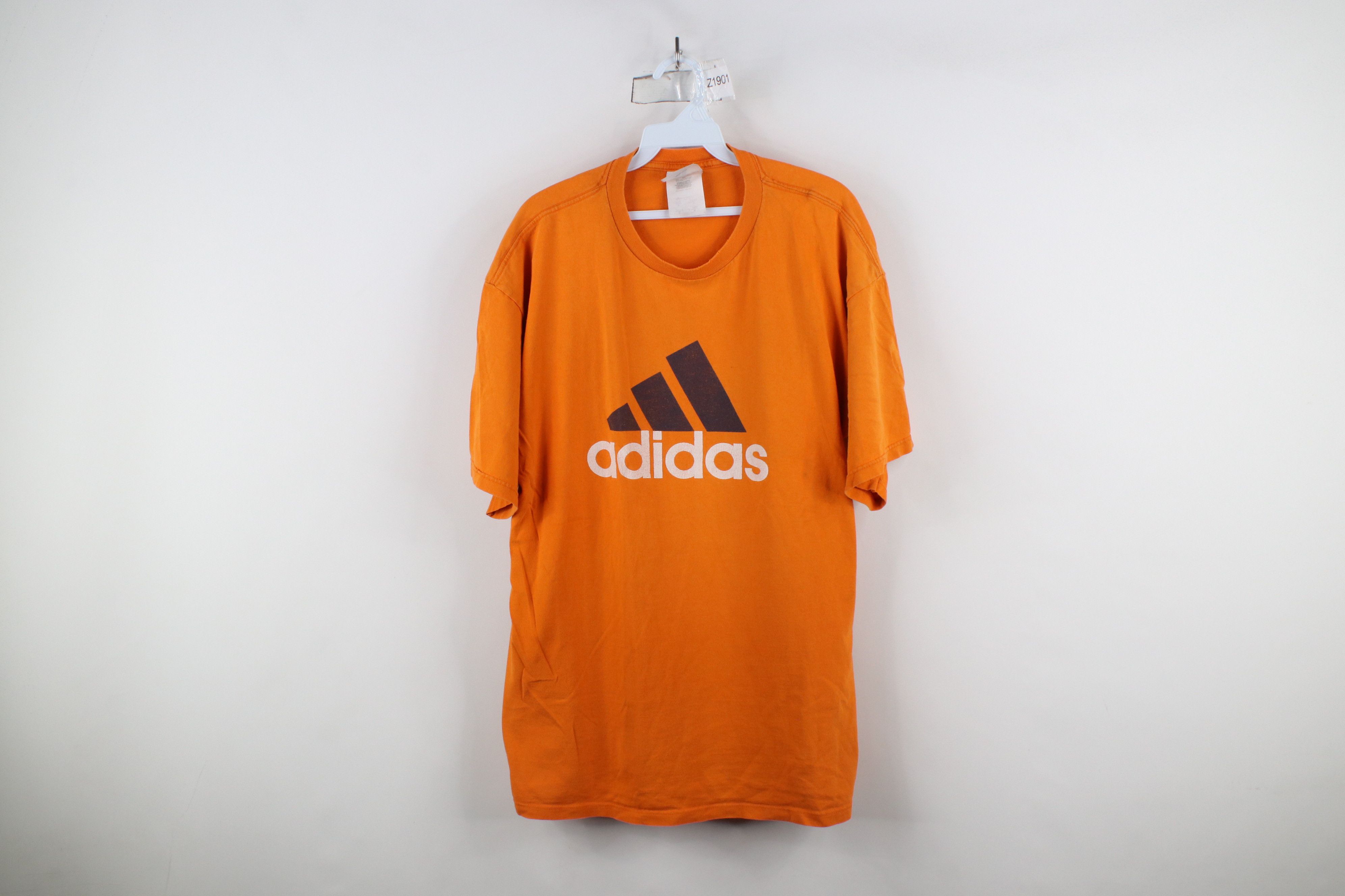Adidas × Vintage Vintage 90s Adidas Spell Out Big Logo T-Shirt Orange Cotton Size US L / EU 52-54 / 3 - 1 Thumbnail