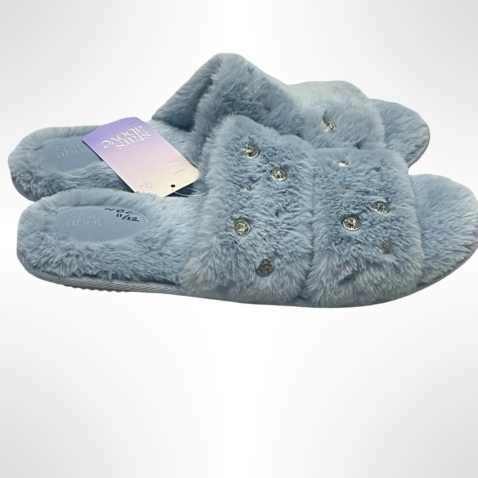 Other Blue Fuzzy Slippers with Rhinestones NWT Size US 11 / IT 41 - 3 Thumbnail