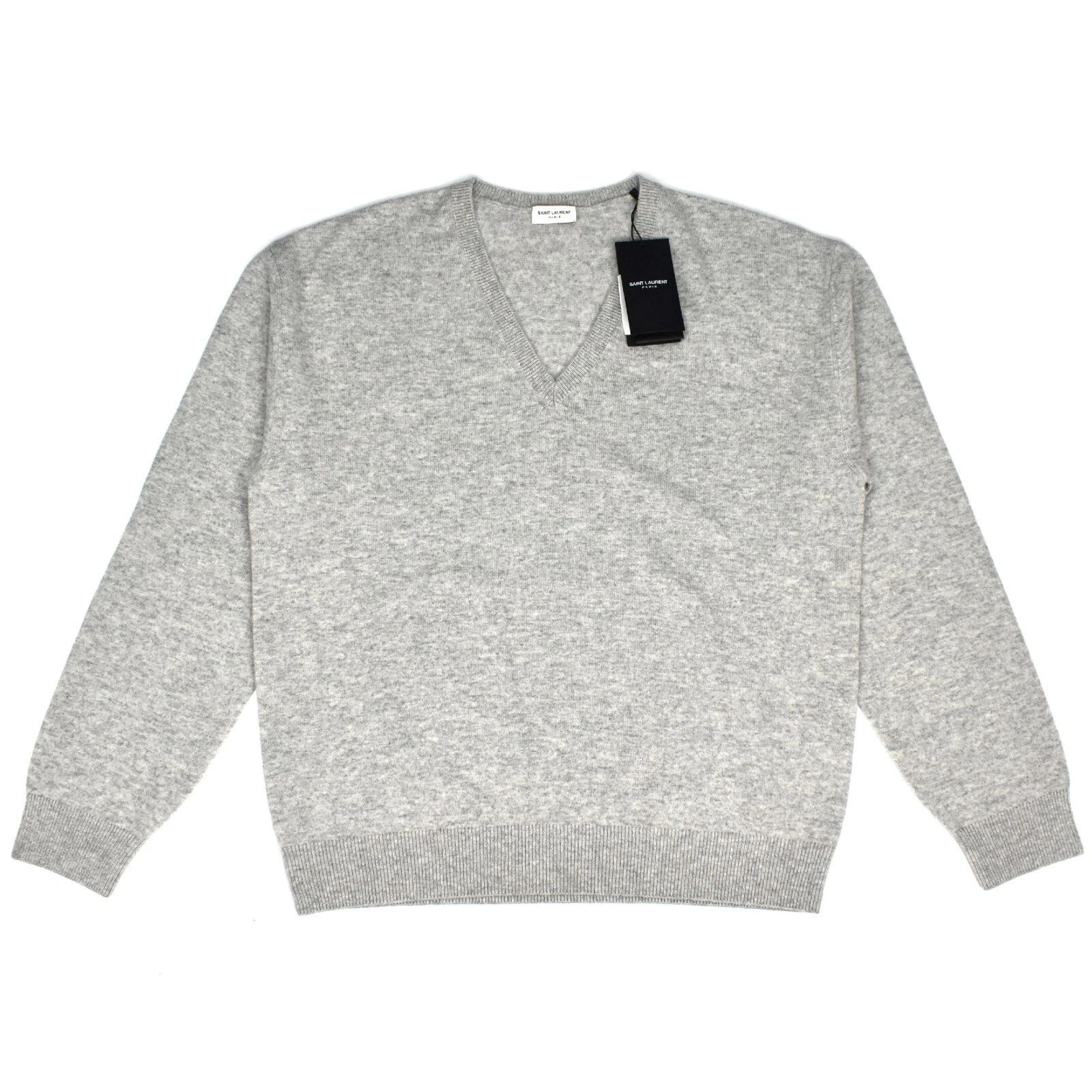 Saint Laurent Paris Saint Laurent Gray 100% Cashmere V-Neck Sweater Size US L / EU 52-54 / 3 - 1 Thumbnail