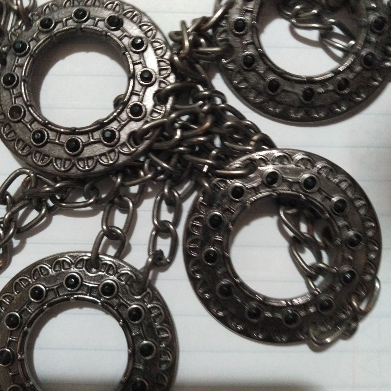 Other Dark Metal Chain Belt w Black Rhinestones 42" w Medallions Size ONE SIZE - 6 Thumbnail