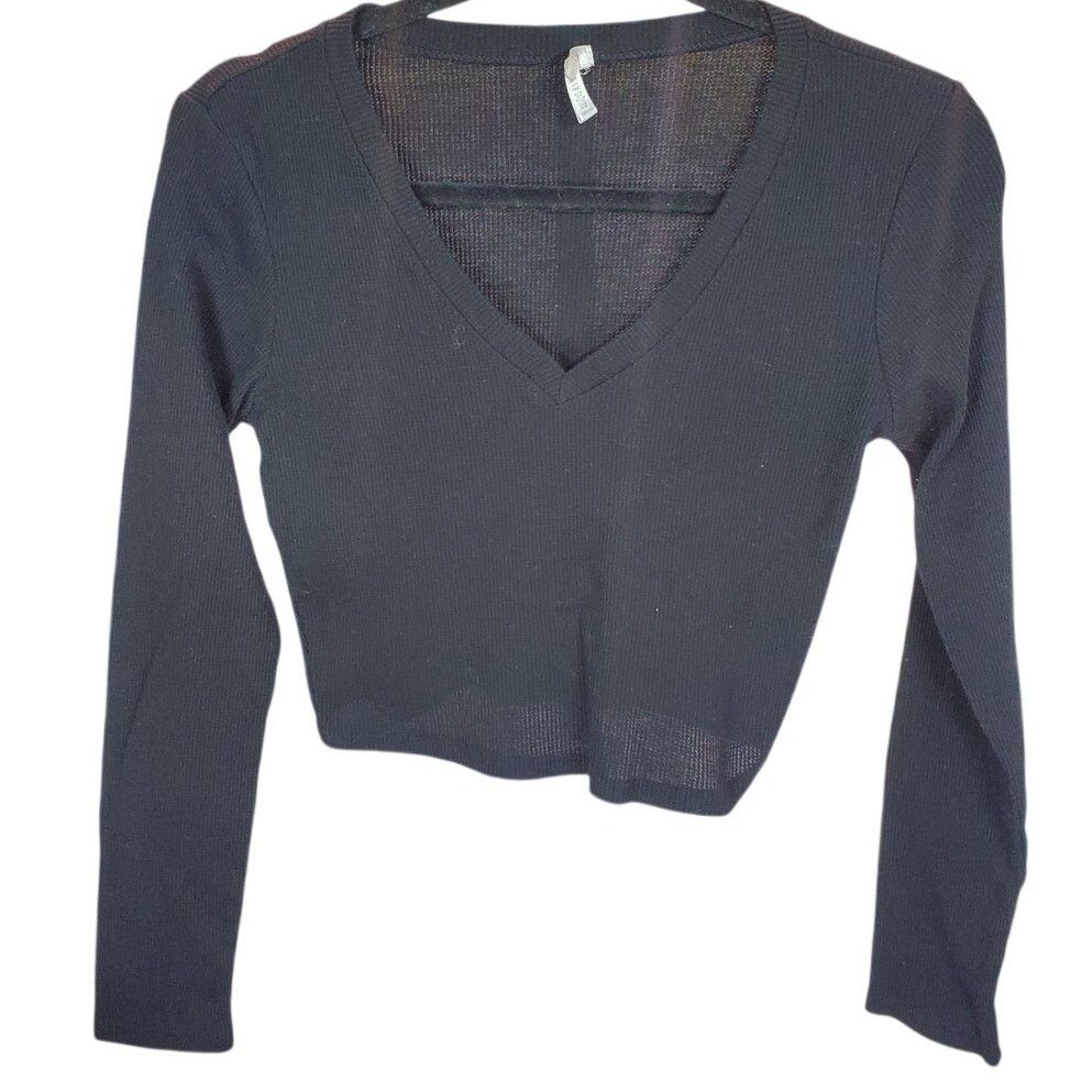 Other Bozzolo Black V-Neck Long Sleeve Ribbed Crop Top M Size M / US 6-8 / IT 42-44 - 1 Thumbnail