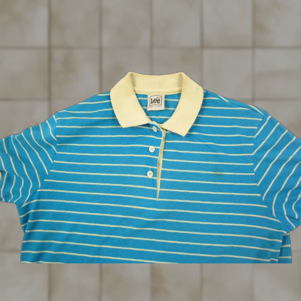 Lee VINTAGE LEE Polo Shirt Womens Large Blue Striped Made in USA Golf 70s 60s Size L / US 10 / IT 46 - 1 Thumbnail