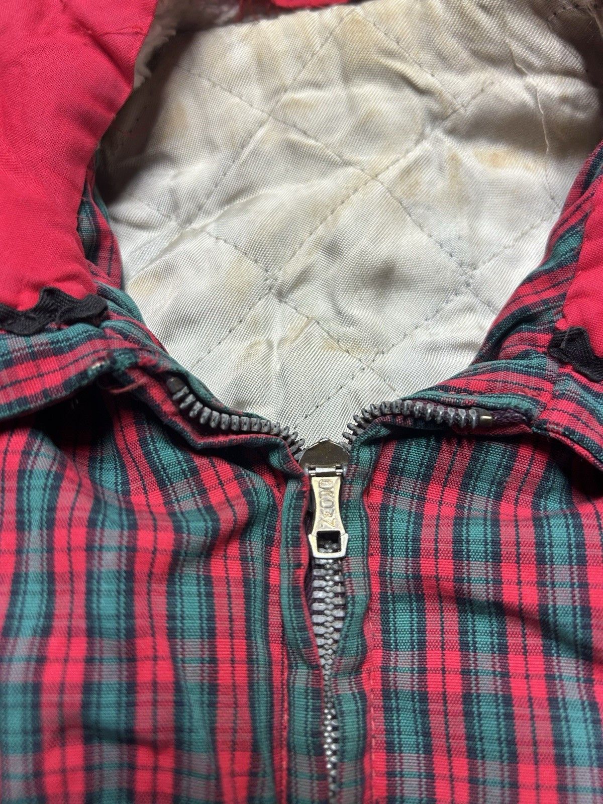 Vintage 50s quilt lined jacket crown zip 3 pocket cotton plaid S/M? Size US M / EU 48-50 / 2 - 5 Thumbnail