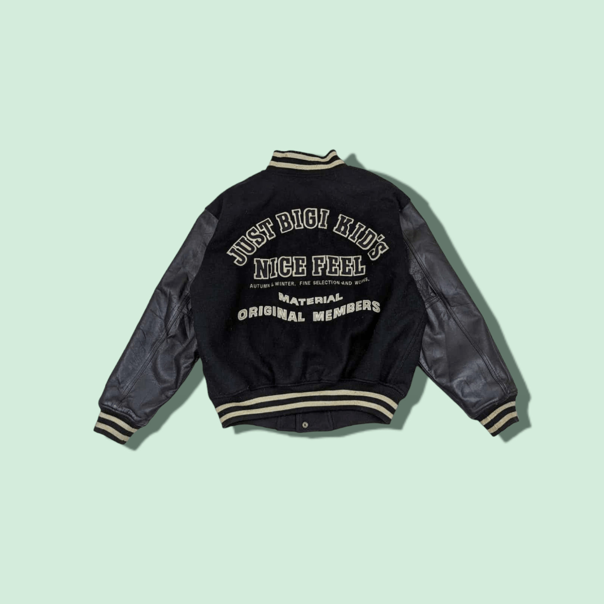 image of Common Sense Just Bigi Letterman Varsity Leather Jacket in Black, Men's (Size Medium)